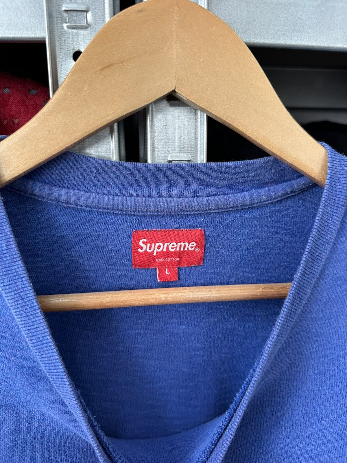 Supreme Supreme Pocket T-Shirt Red Box Logo Blue Faded Y2K Basic Tee Size US L / EU 52-54 / 3 - 8 Thumbnail