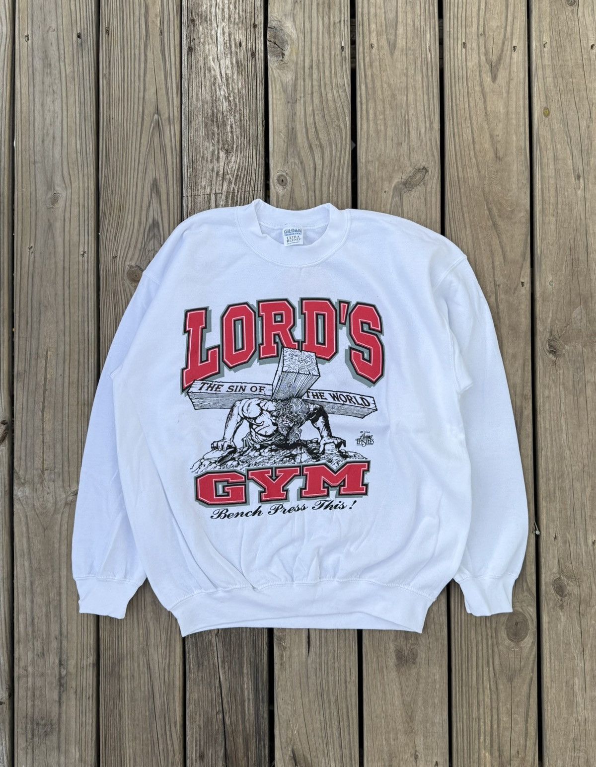 Vintage Vintage 90’s Lords Gym White Crewneck Size US L / EU 52-54 / 3 - 1 Thumbnail