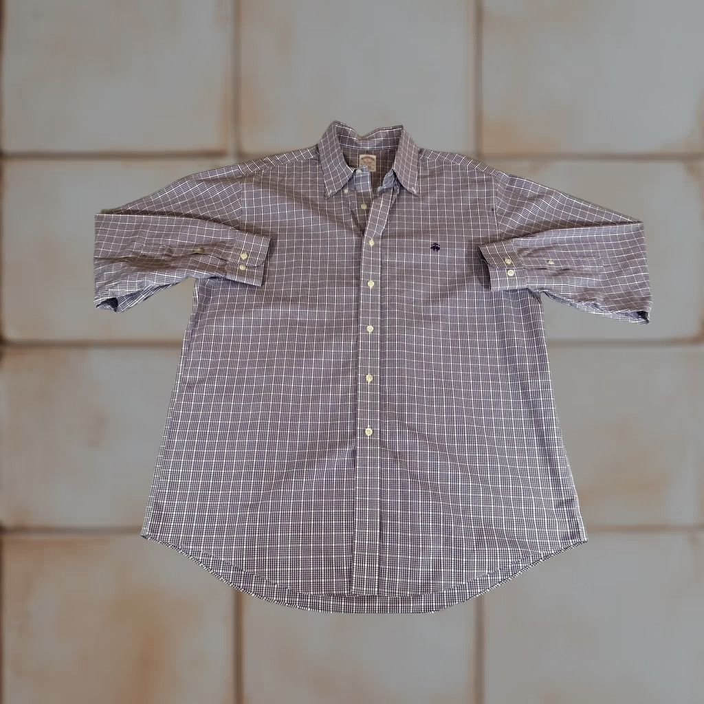 Brooks Brothers Brooks Brothers Shirt Mens Large Purple Check Long Sleeve Button Business Formal Size 42R - 1 Thumbnail