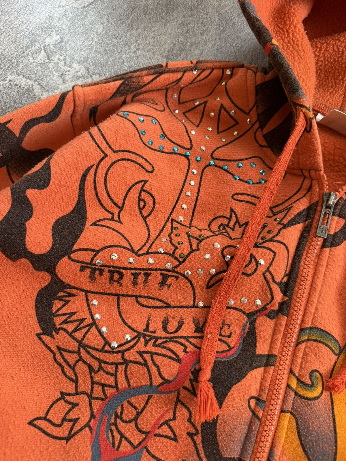Ed Hardy True Love all printed tattoo rhinestones skeleton hoodie zip Size US L / EU 52-54 / 3 - 11 Thumbnail