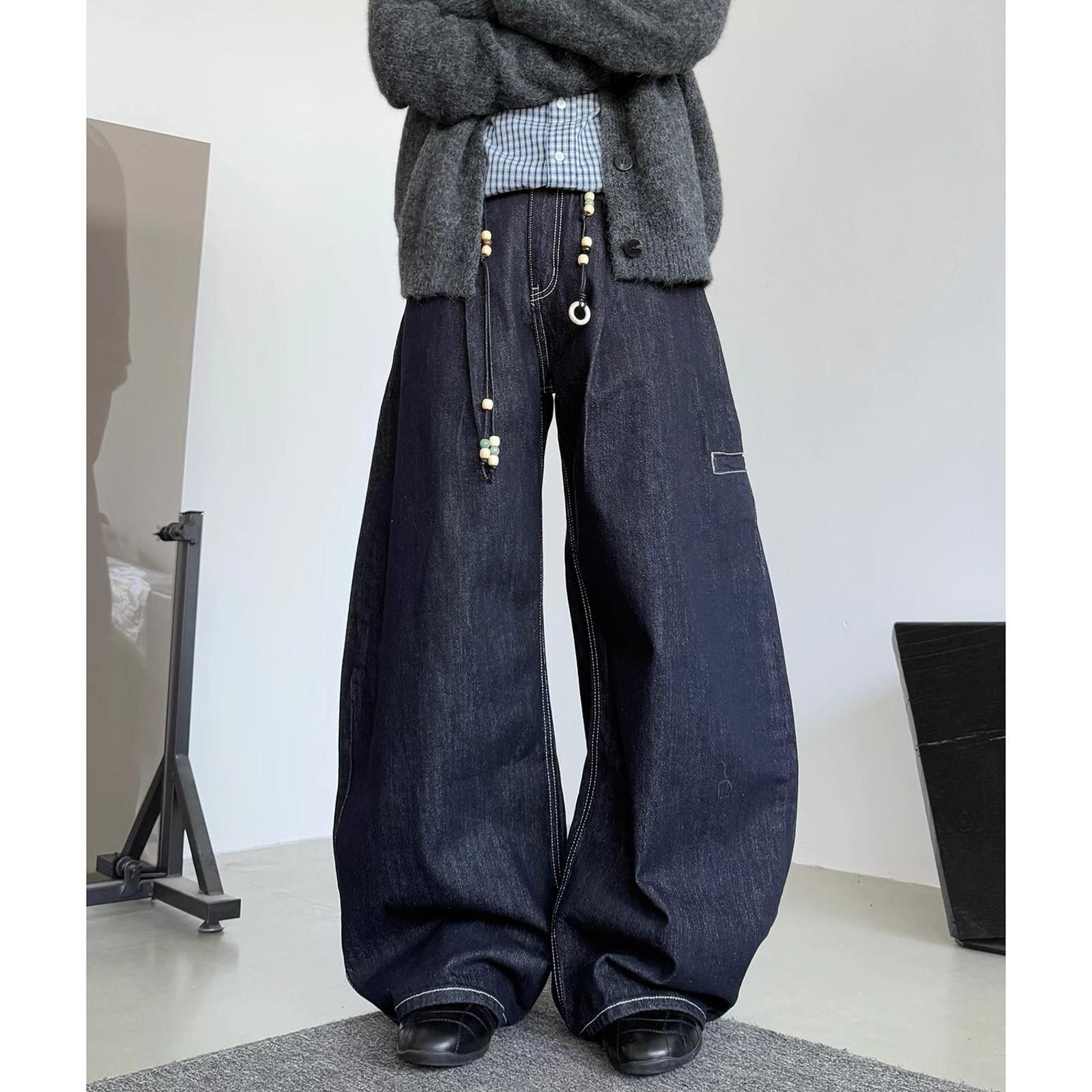 Vintage Blue Wide Leg Raw Denim Jeans, Baggy Loose Fit Jeans Size US 32 / EU 48 - 6 Thumbnail