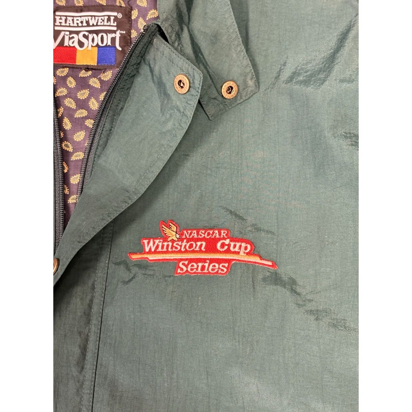 NASCAR VINTAGE Nascar Hartwell Viasport Green Windbreaker Jacket XL Adult Regular Zip Front Logo Pockets Size US XL / EU 56 / 4 - 2 Thumbnail