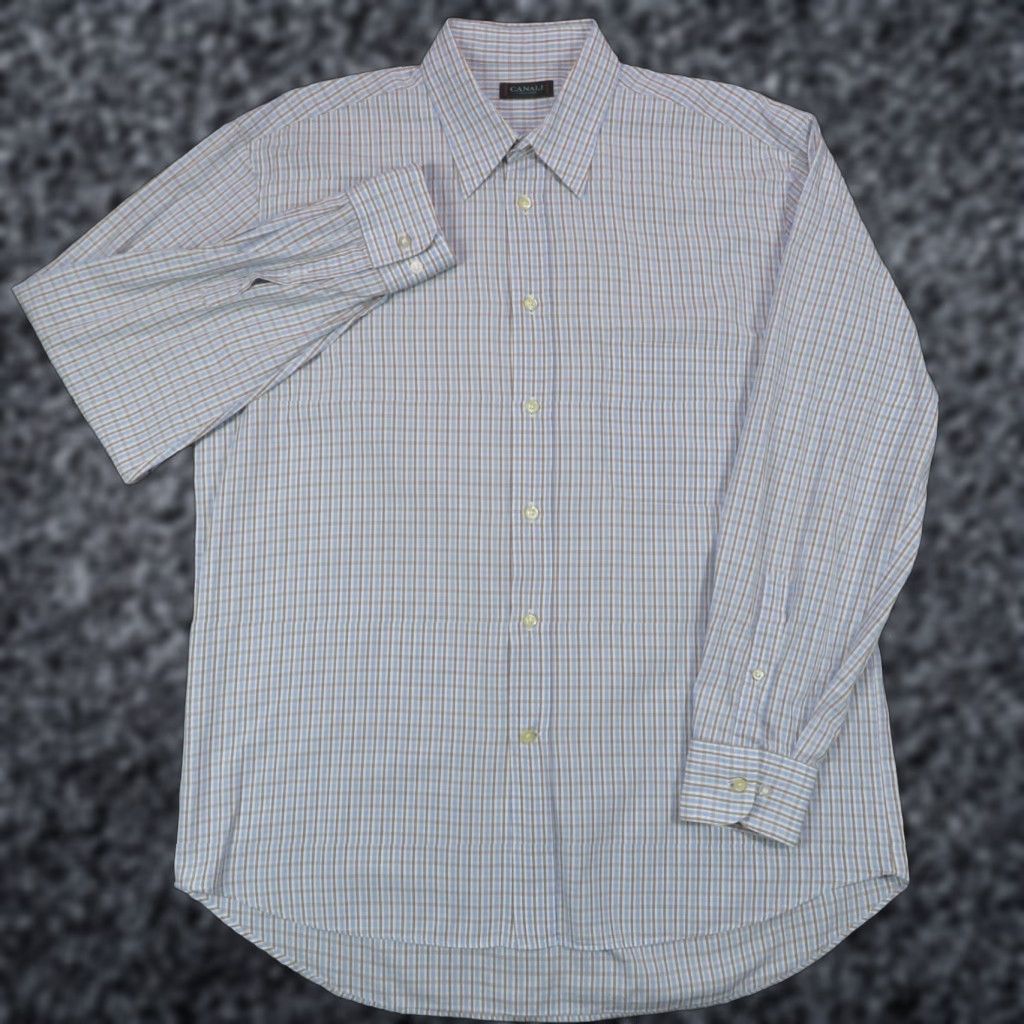 Canali Canali Shirt Mens Large Blue White Check Classic 25" Sleeve Sportswear Pocket Size US L / EU 52-54 / 3 - 1 Thumbnail