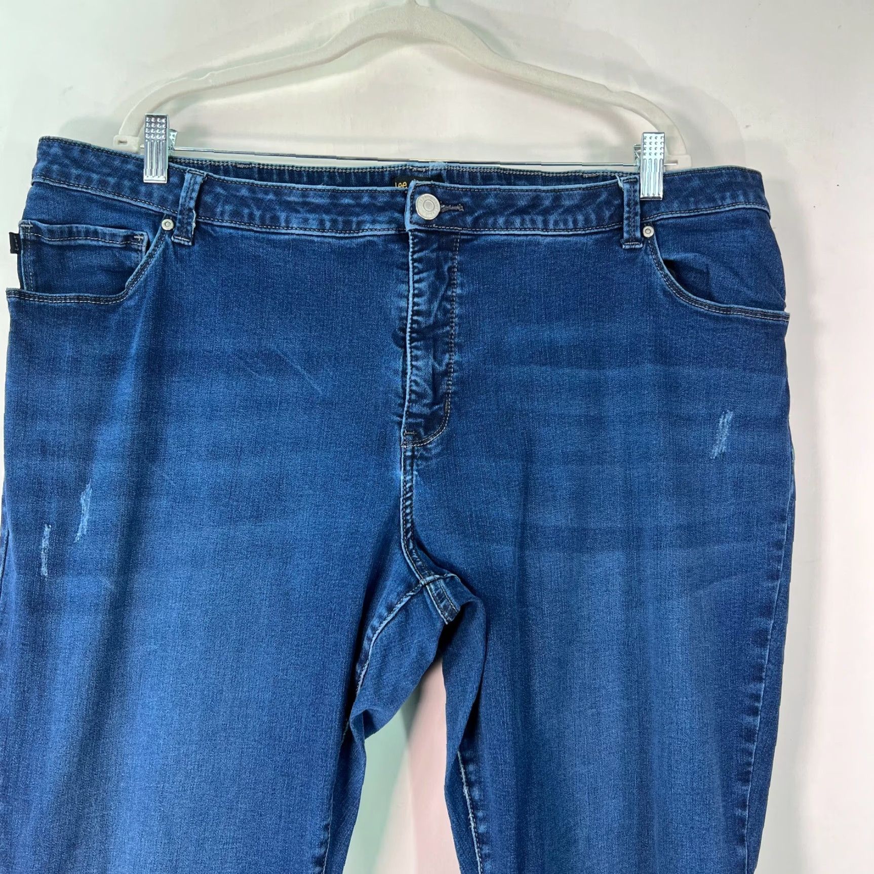 Lee Lee Jeans Womens Slim Skinny Mid Rise Stretch Blue Denim Jeans 24W Long Size Type Plus 5-Pocket Design Blue 32 in Inseam Mens? Wait. Size 42" / US 20 - 3 Thumbnail