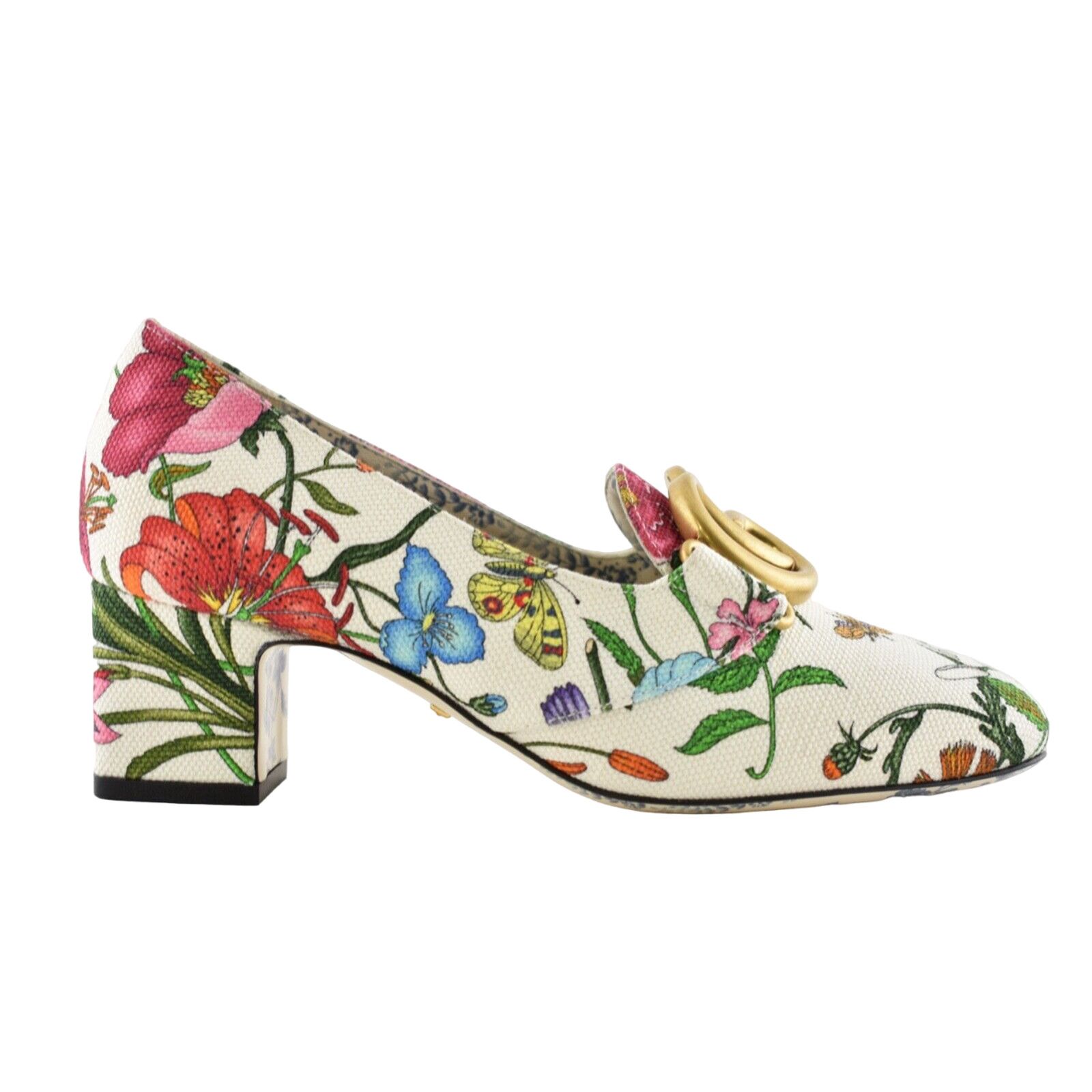 Gucci Victoire 55 Floral Logo Block Mid Heel Mule Loafer Pump 36.5 Size US 6.5 / IT 36.5 - 1 Thumbnail