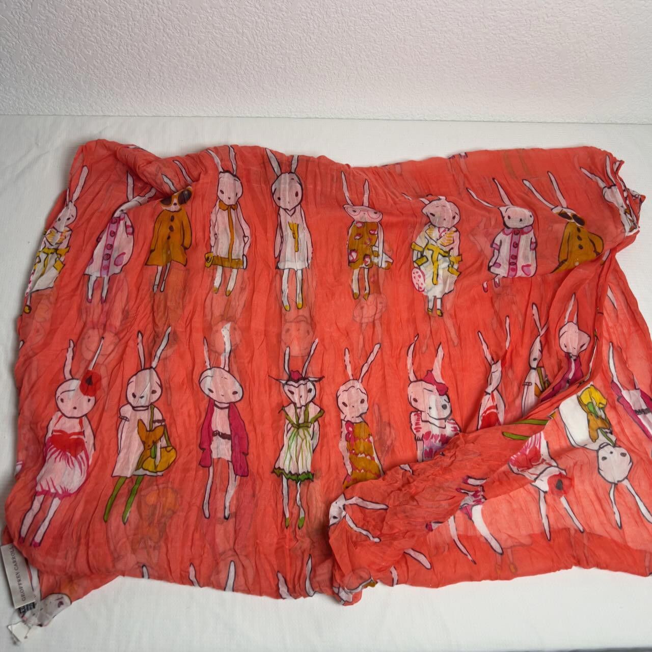 Designer RARE Geoffrey Carroll Creepy Bunnies Designer Scarf Size ONE SIZE - 1 Thumbnail