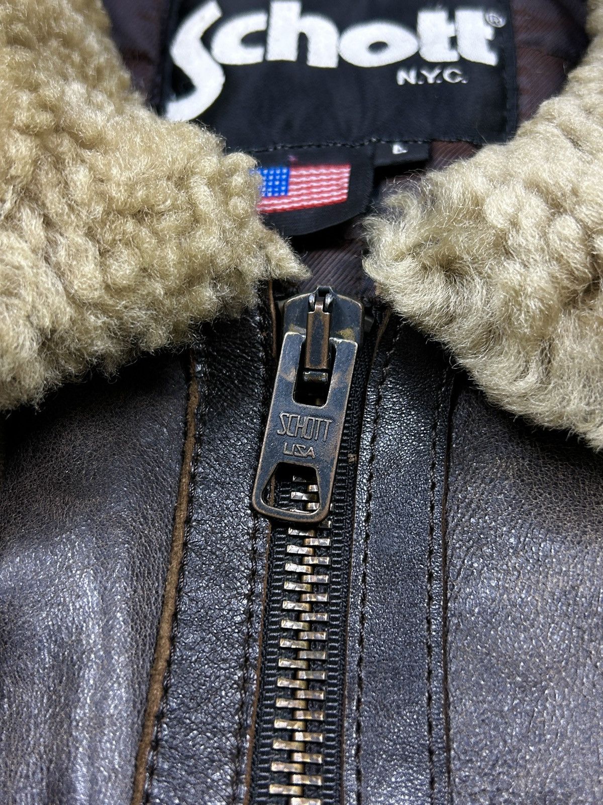 Schott × Vintage Schott Brown Leather b-3 jacket shearling Size US L / EU 52-54 / 3 - 8 Thumbnail