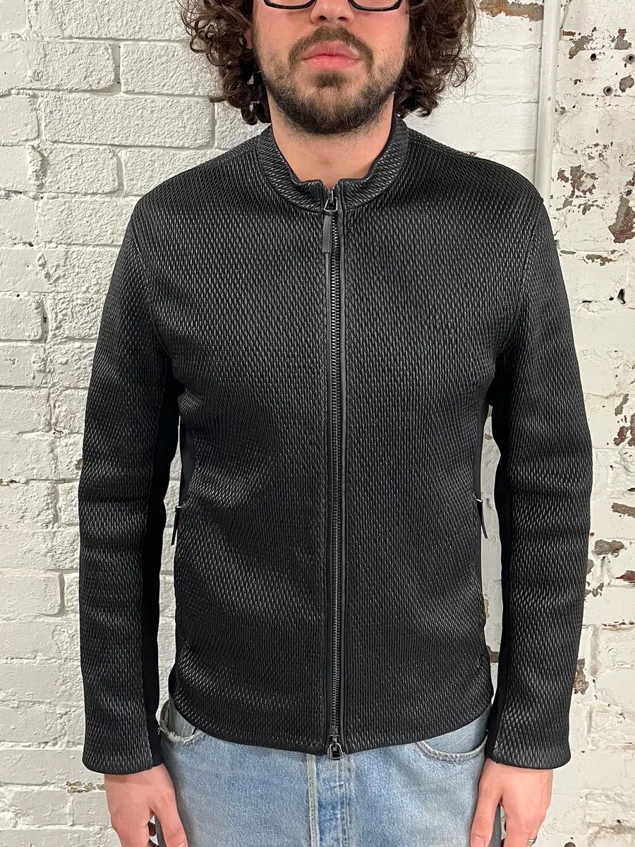 Emporio Armani FW2019 Emporio Armani Biker Black Leather Woven Jacket Size US M / EU 48-50 / 2 - 2 Thumbnail