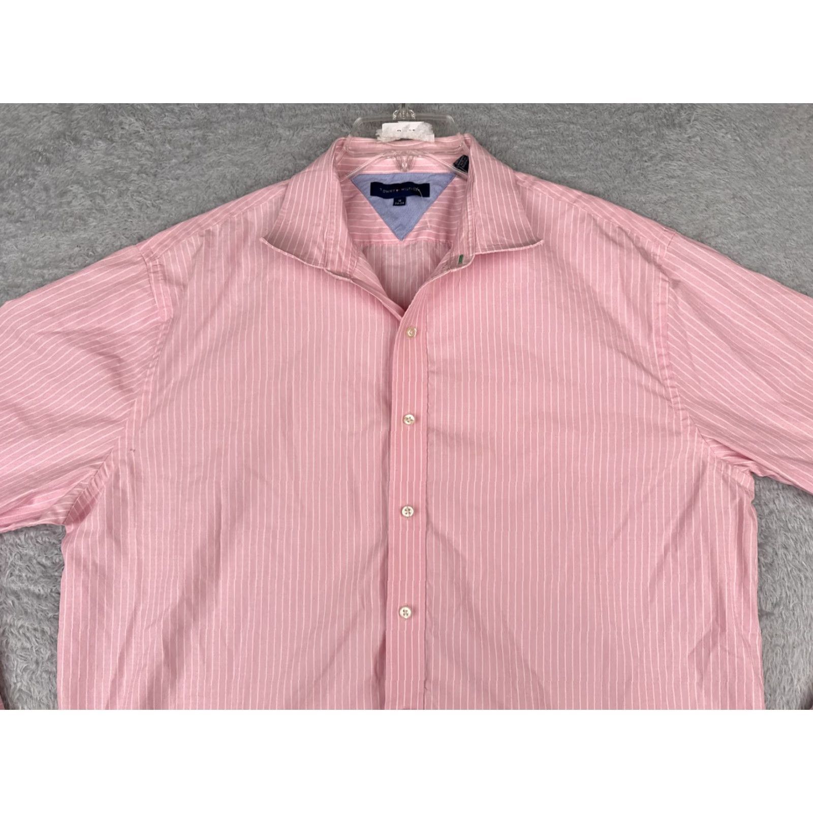 Tommy Hilfiger Tommy Hilfiger Shirt Men 18 Pink Pinstripe 100% Cotton Button Up Long Sleeve Size US XXL / EU 58 / 5 - 7 Thumbnail