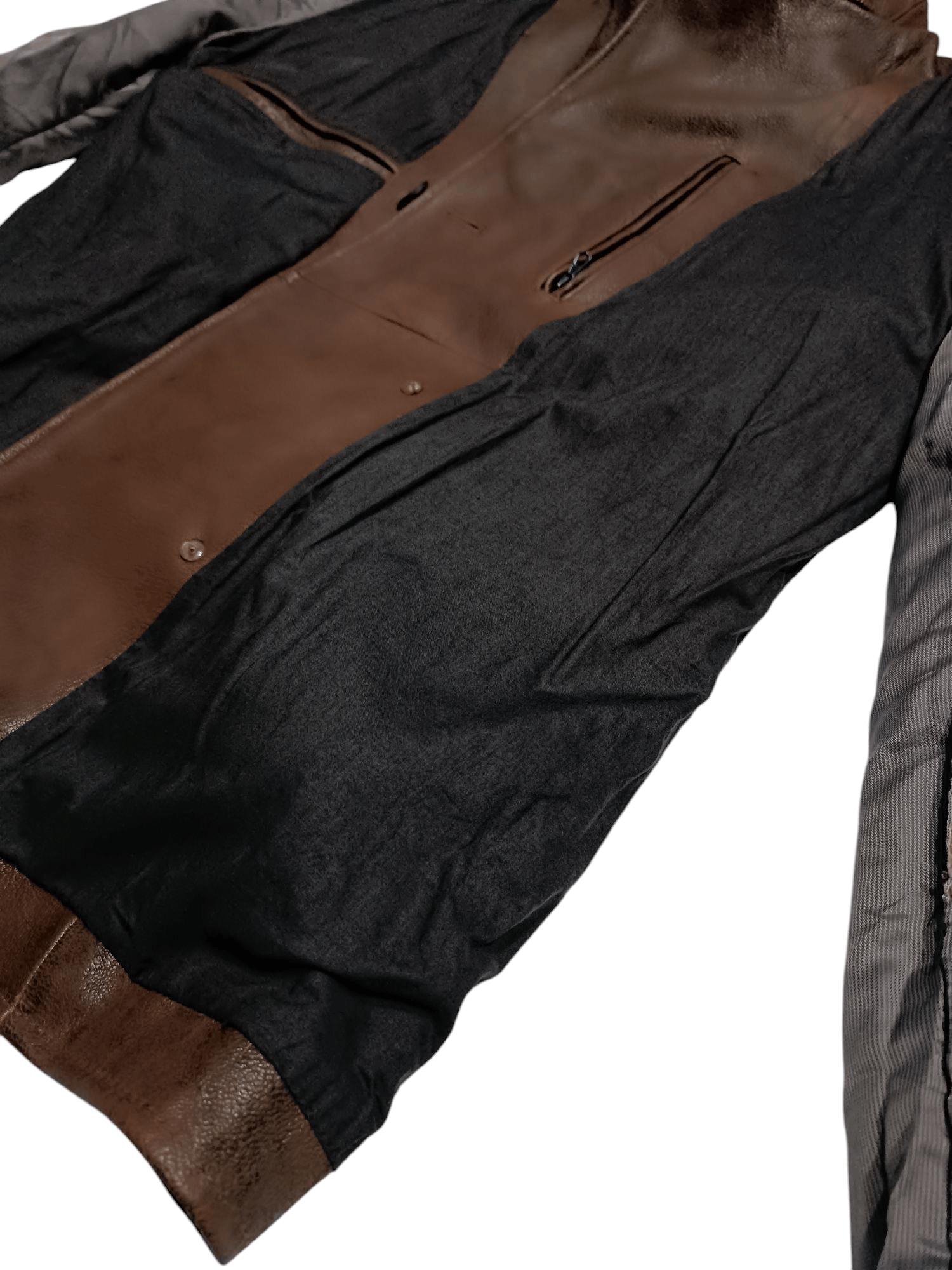 Leather × Other Brown Leather Combine Polyester Peacoat Double Breasted Size US L / EU 52-54 / 3 - 12 Thumbnail