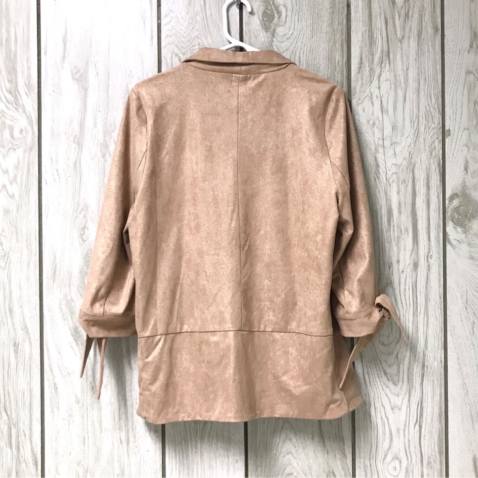 Vintage Ellison Blazer Shirt Women Peach Blush Faux Suede Gold Sparkle 3/4 Tie Sleeve Career Size L / US 10 / IT 46 - 2 Thumbnail