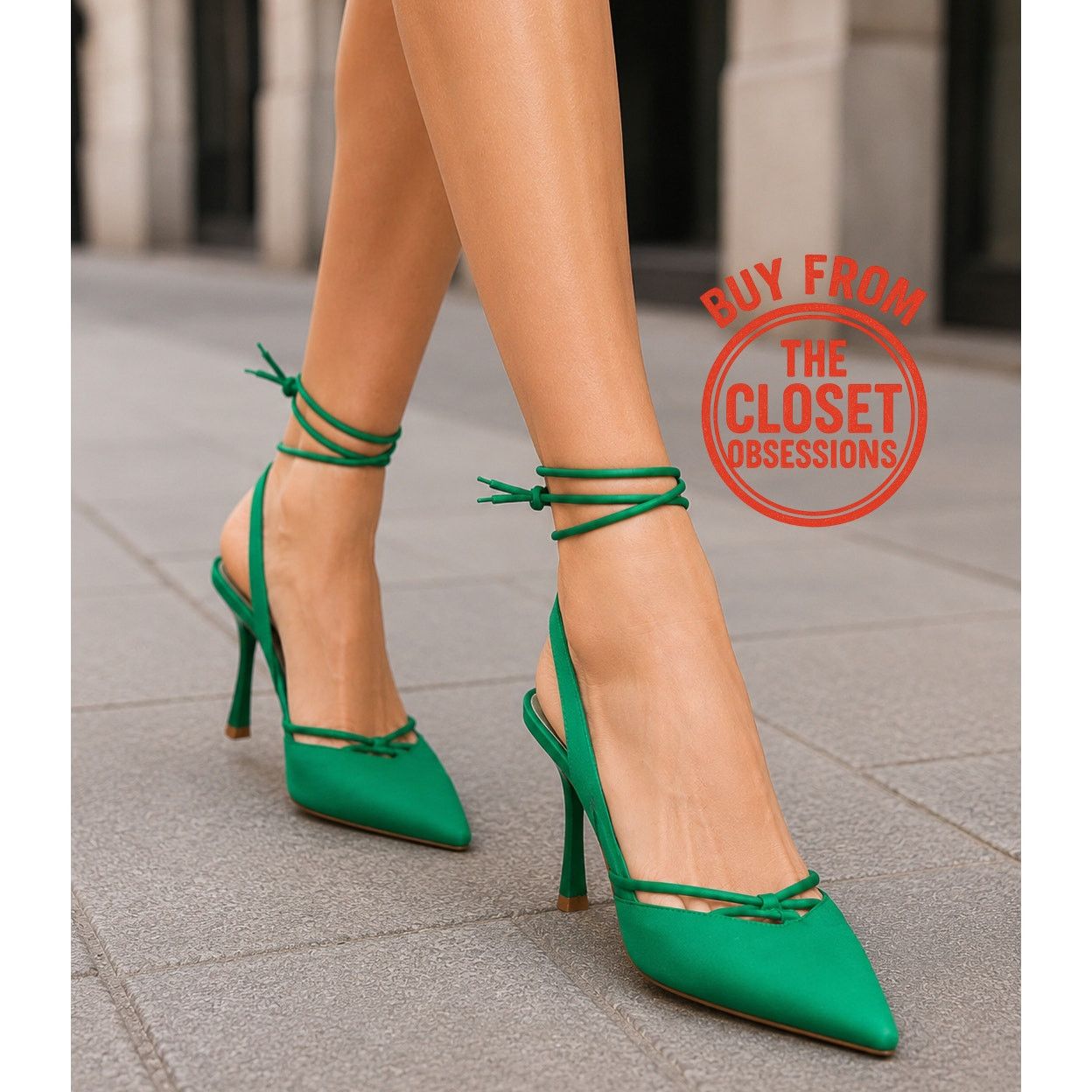 Mango Mango Green Lace Up Slingback Pointed Toe Heels NWT Size US 7.5 / IT 37.5 - 3 Thumbnail