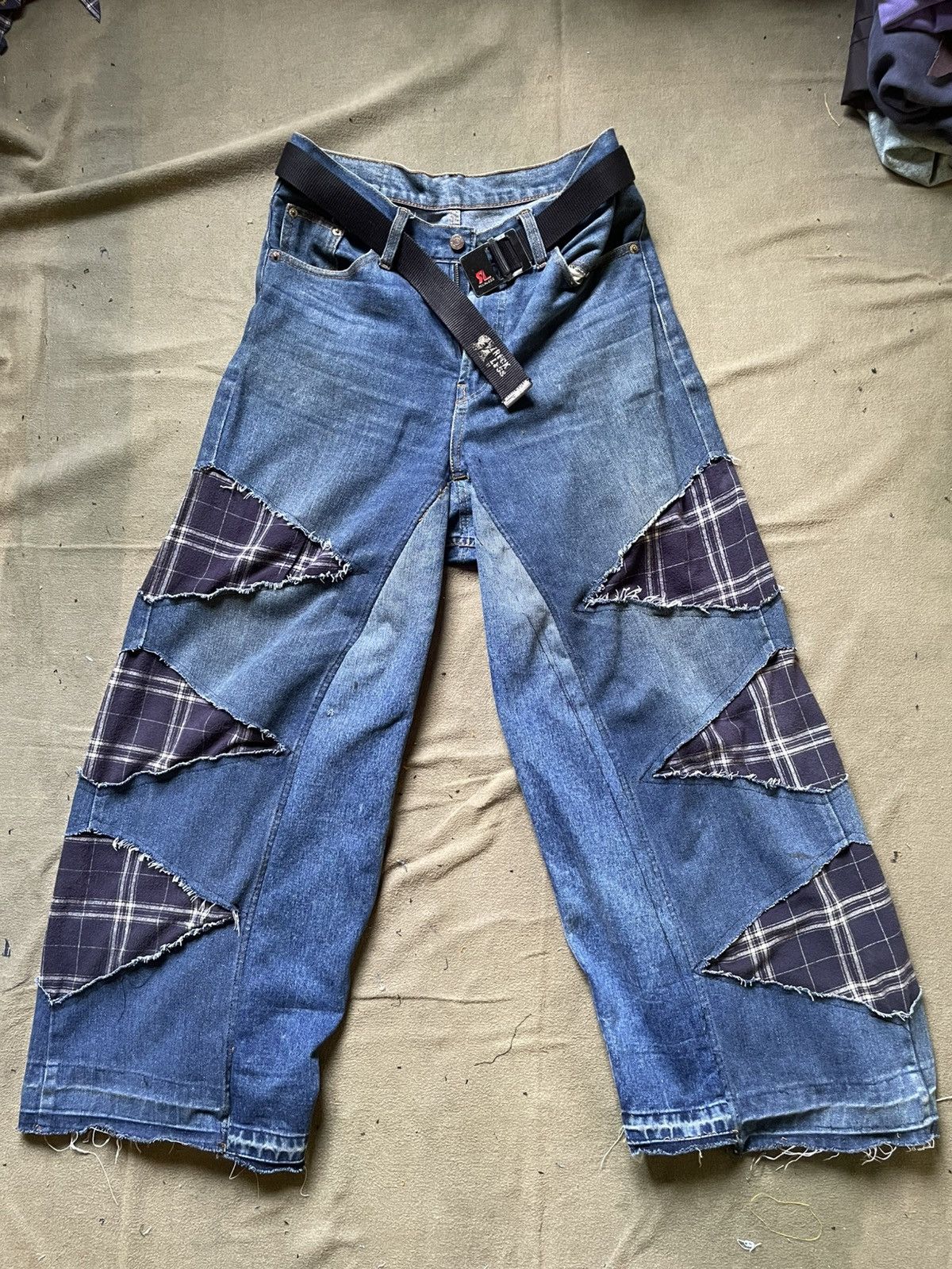 Vintage Baggy Jeans Reworked plaid pattern Size US 33 - 2 Thumbnail