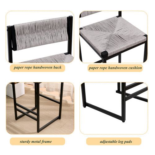 Designer × Homemade Gray Set of 2 Hand Weave Bar Stools with Back Counter Height Size US L / EU 52-54 / 3 - 6 Thumbnail