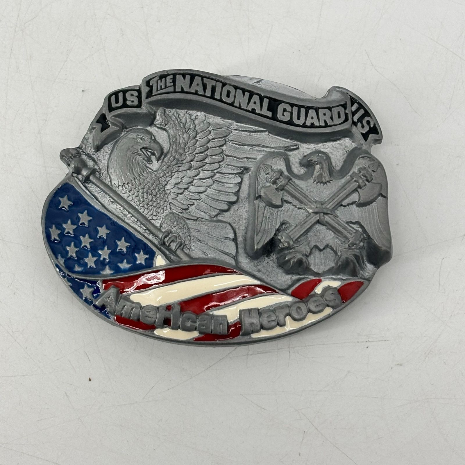 Vintage US National Guard Belt Buckle Great American Hero USA Pewter Size ONE SIZE - 1 Thumbnail