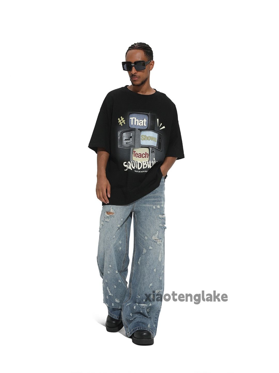 Jean Unisex washed faded utility punk yuppie ripped jeans Size US 30 / EU 46 - 10 Thumbnail