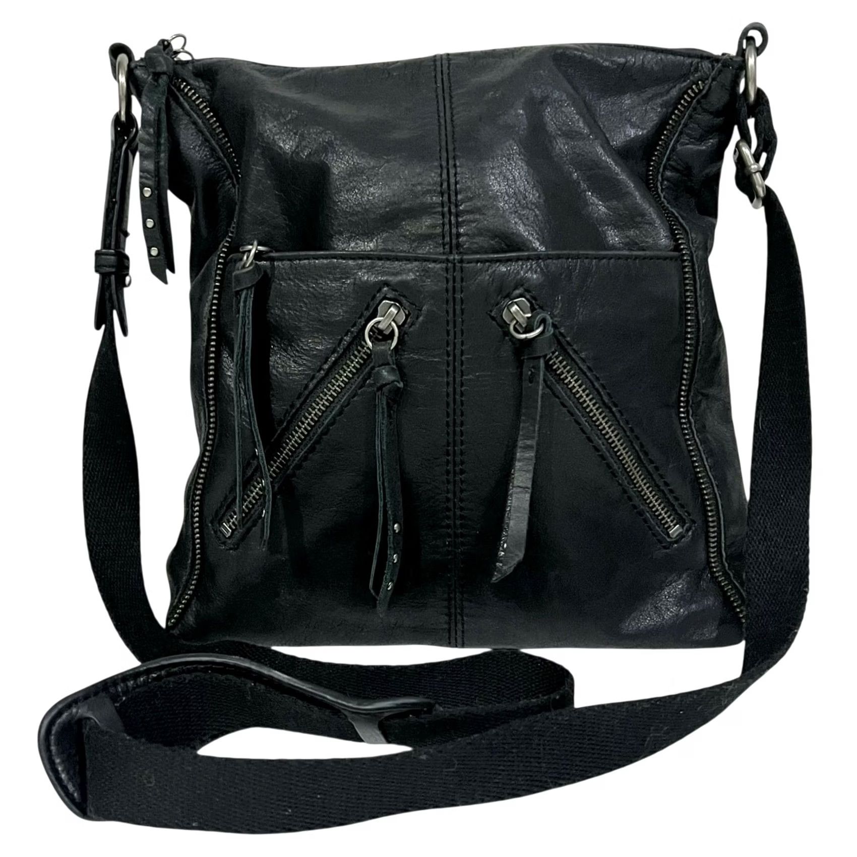 The Sak The Sak Purse Black Leather Crossbody Hobo with Zipper Detailing & Studs Women Bag Casual Size ONE SIZE - 2 Thumbnail
