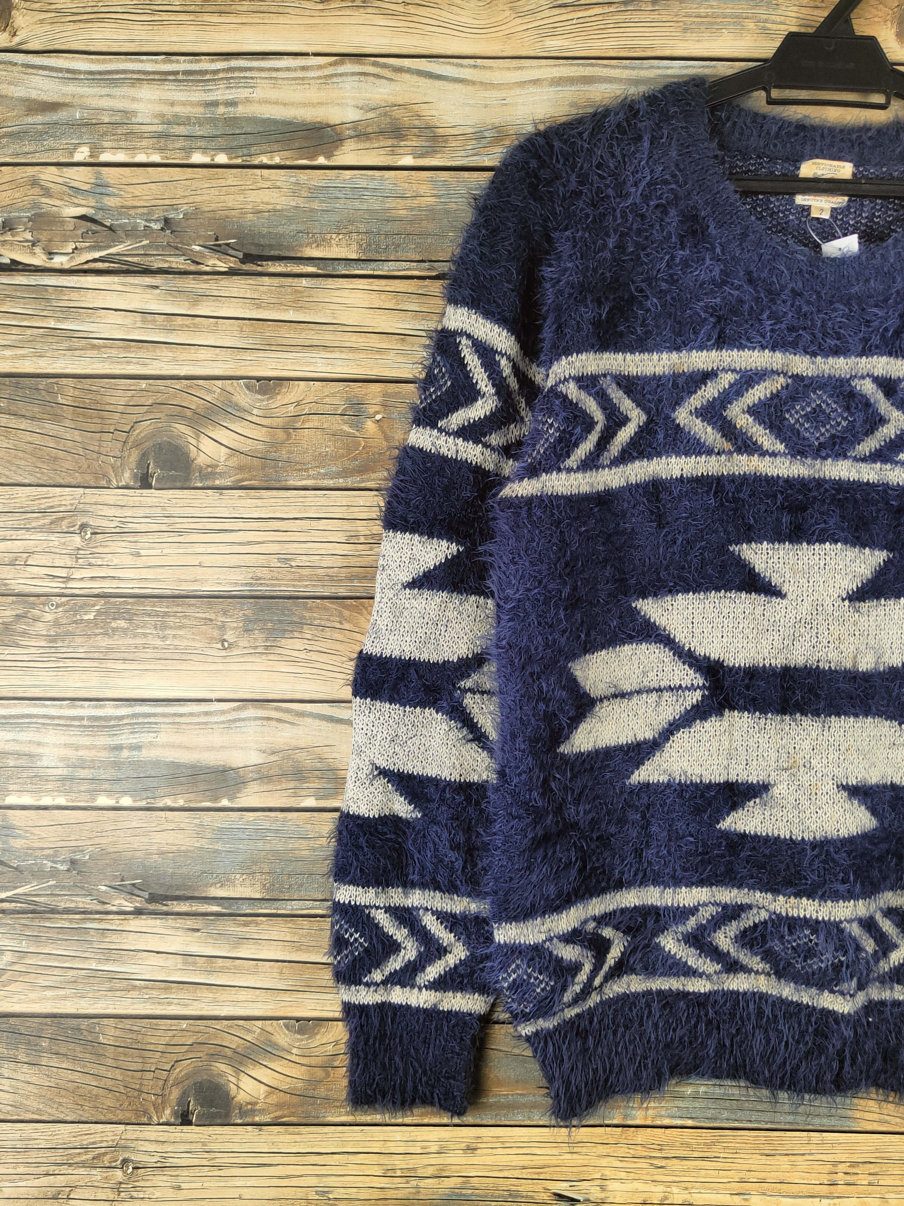 Japanese Brand DL Revo Navy Fur Mohair shaggy Knitwear Sweatshirts #46-386 Size US S / EU 44-46 / 1 - 3 Thumbnail