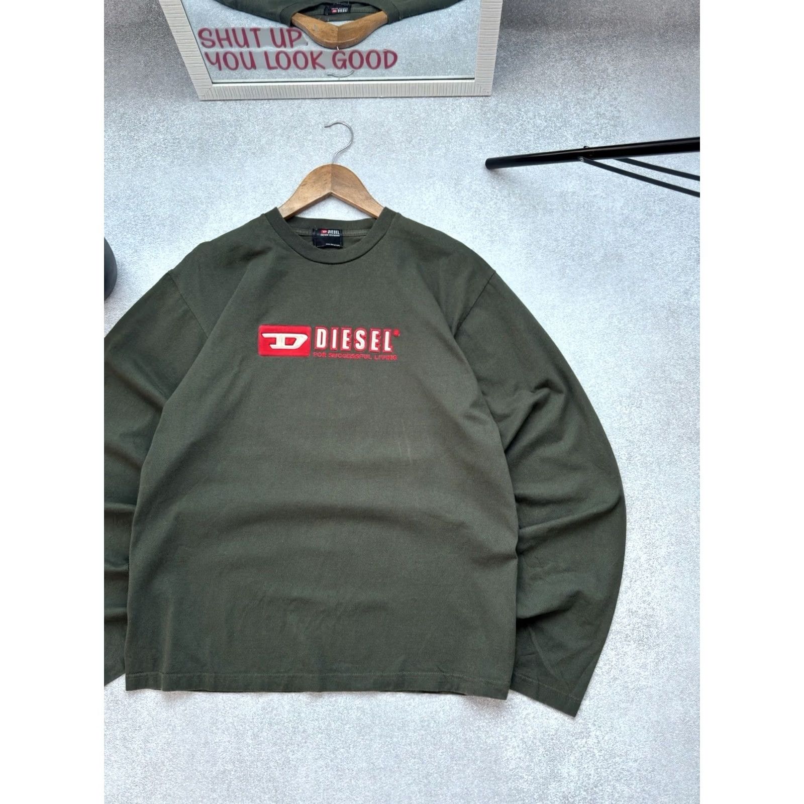 Diesel VINTAGE Diesel Y2K Big Logo Green Long Sleeve Mens L Shirt Size US L / EU 52-54 / 3 - 2 Thumbnail