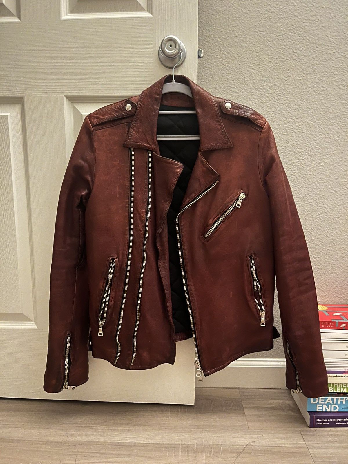 Balmain Balmain OxBlood Leather Rider Jacket Size US M / EU 48-50 / 2 - 1 Thumbnail