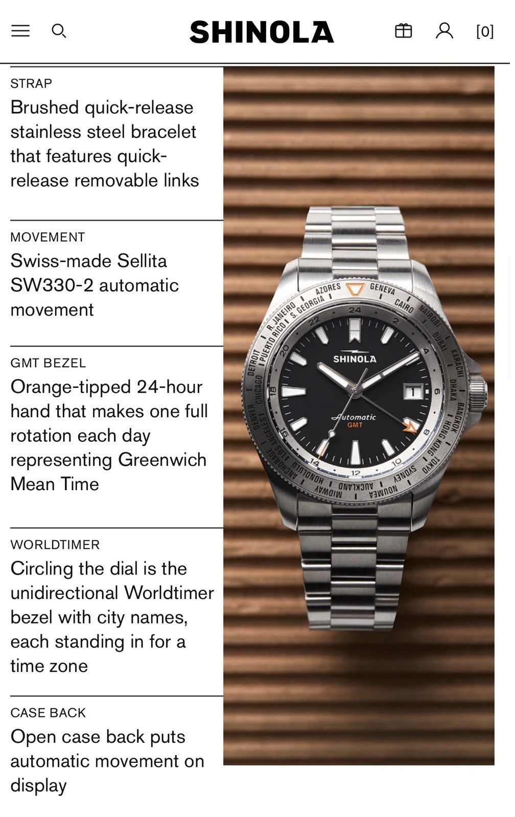 Shinola SHINOLA MONSTER WORLDTIMER GMT WATCH 40MM AUTOMATIC Size ONE SIZE - 6 Thumbnail