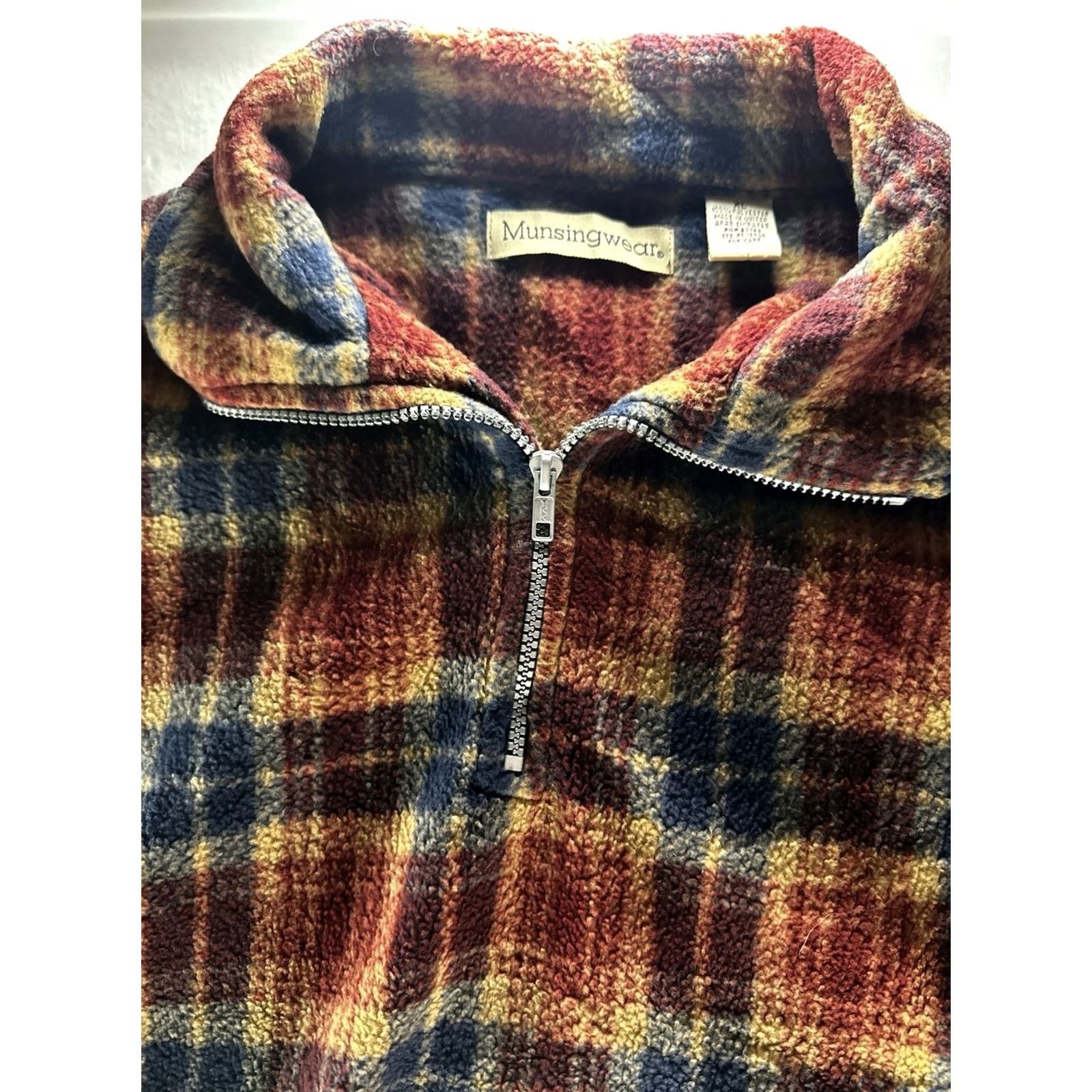 Vintage VINTAGE Munsingwear Sweater Mens XL Red Plaid Fleece 1/4 Zip Pullover Wool? Size US XL / EU 56 / 4 - 4 Thumbnail