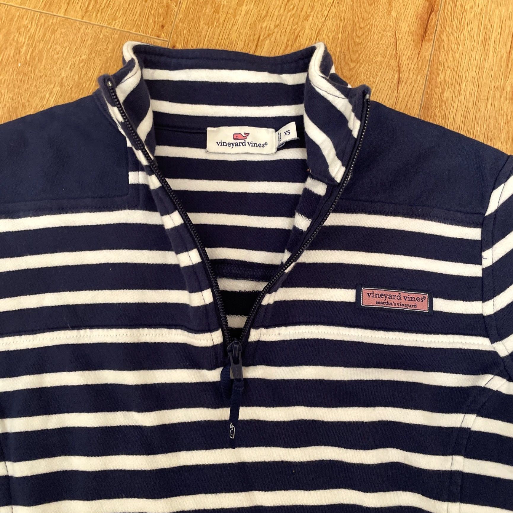 Vineyard Vines Vineyard Vines Shep Shirt XS Collared 1/4 Zip Sweatshirt Cotton Navy White Stripe Knit Long Sleeve Mock Neck Zip Logo USA Preppy Womens XS Size XS / US 0-2 / IT 36-38 - 5 Thumbnail