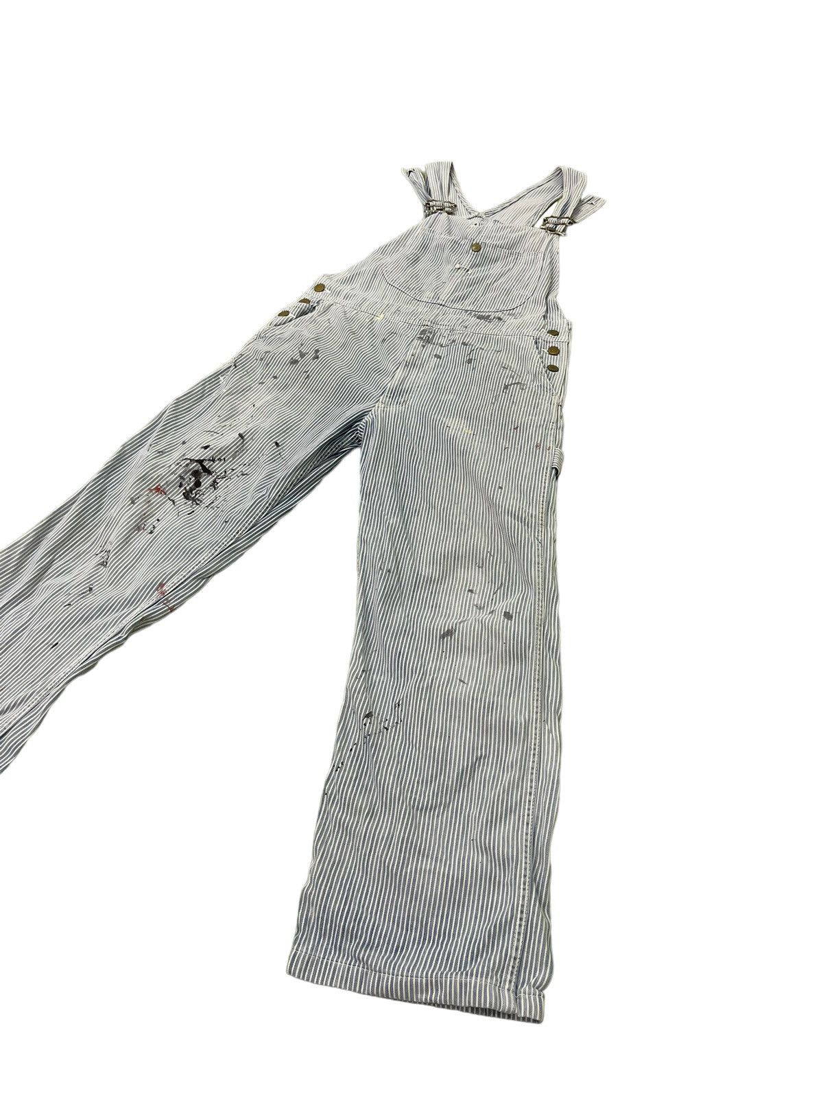 Edwin Hickory Overalls Vtg 90s Edwin Japan Paint Splashed 7🟦3 Size US 35 - 3 Thumbnail