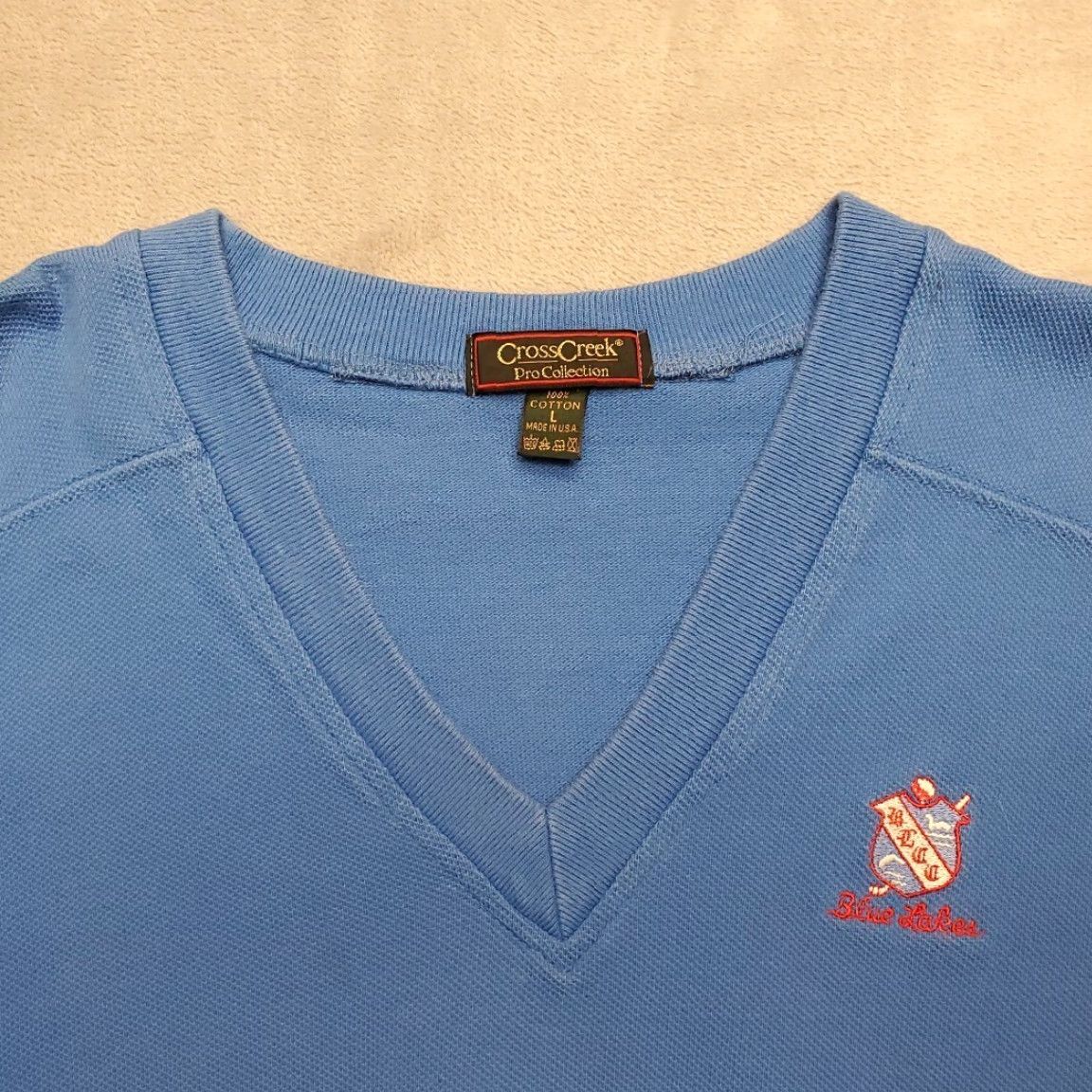 Vintage VINTAGE Cross Creek Golf Sweater Mens L Blue Lakes V-Neck 100% Cotton Pullover Made in USA Size US L / EU 52-54 / 3 - 3 Thumbnail