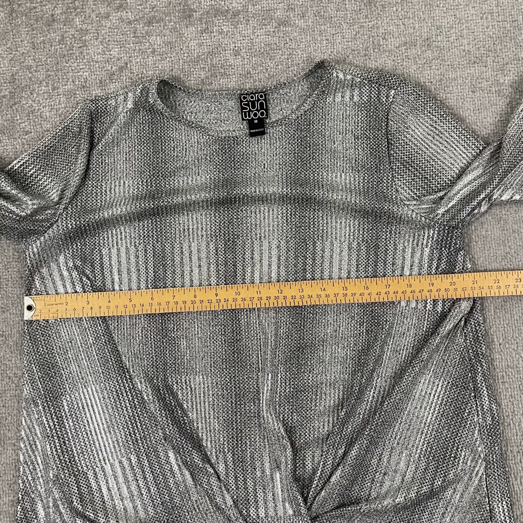 Vintage Clara Sun Woo Blouse Womens Medium Silver Metallic Shimmer Loop Knot Party Womens Size M / US 6-8 / IT 42-44 - 6 Thumbnail