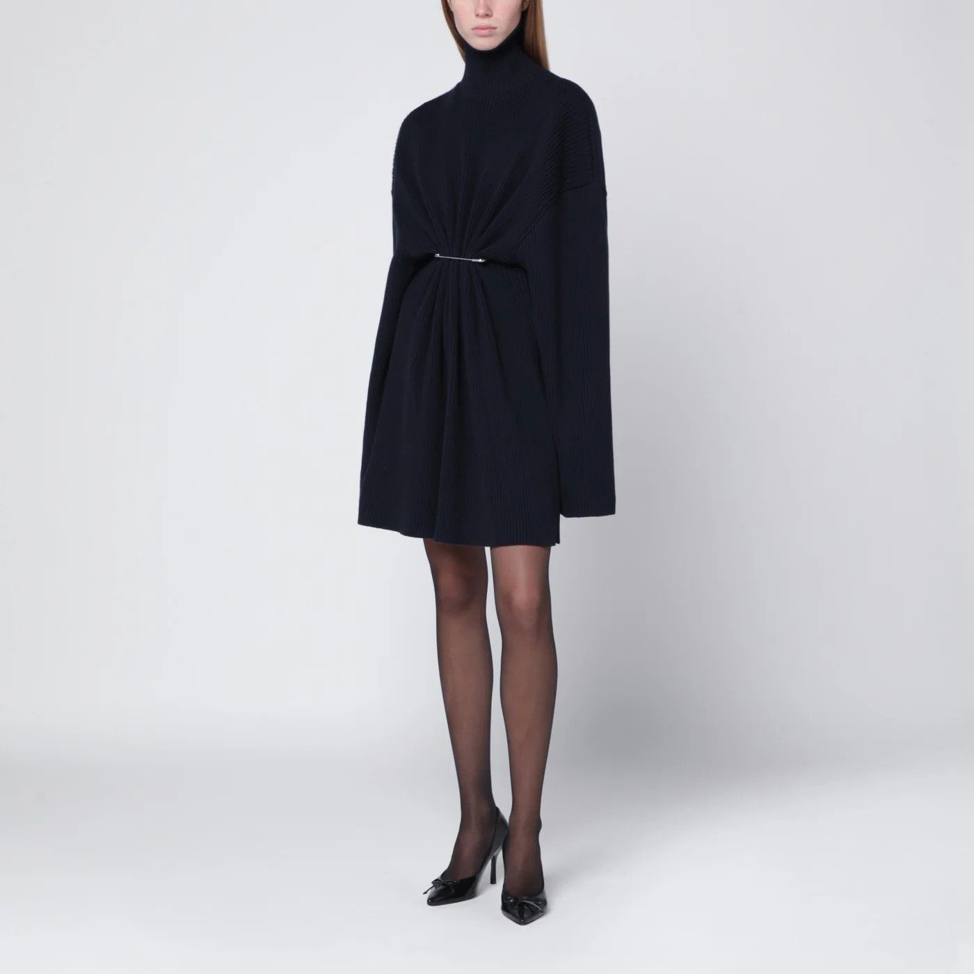 Balenciaga o1d2blof0426 Wool Cotton Mini Dress in Navy Blue Size XS / US 0-2 / IT 36-38 - 2 Thumbnail