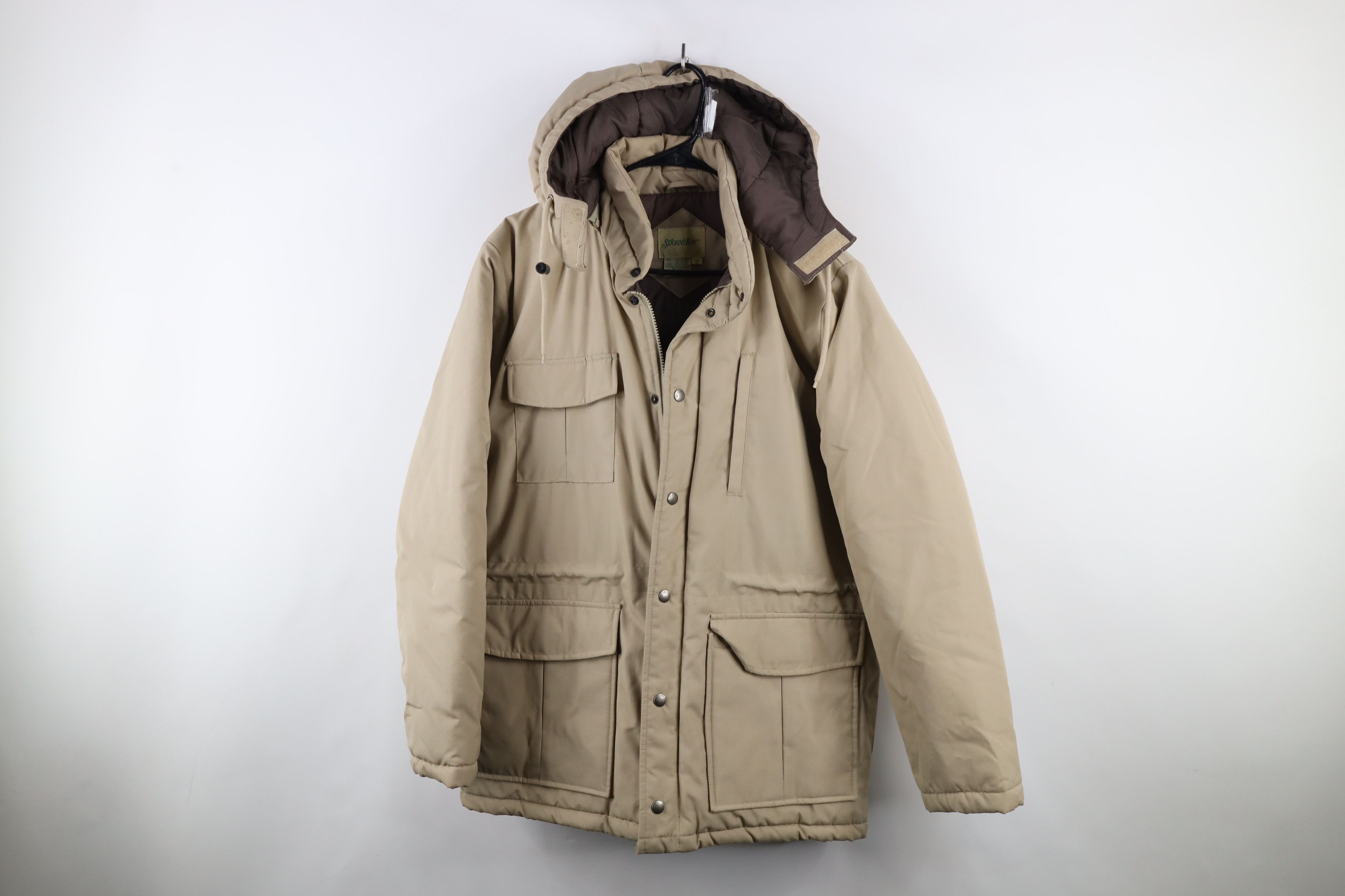 Vintage 90s Streetwear Hooded Puffer Parka Jacket Tan