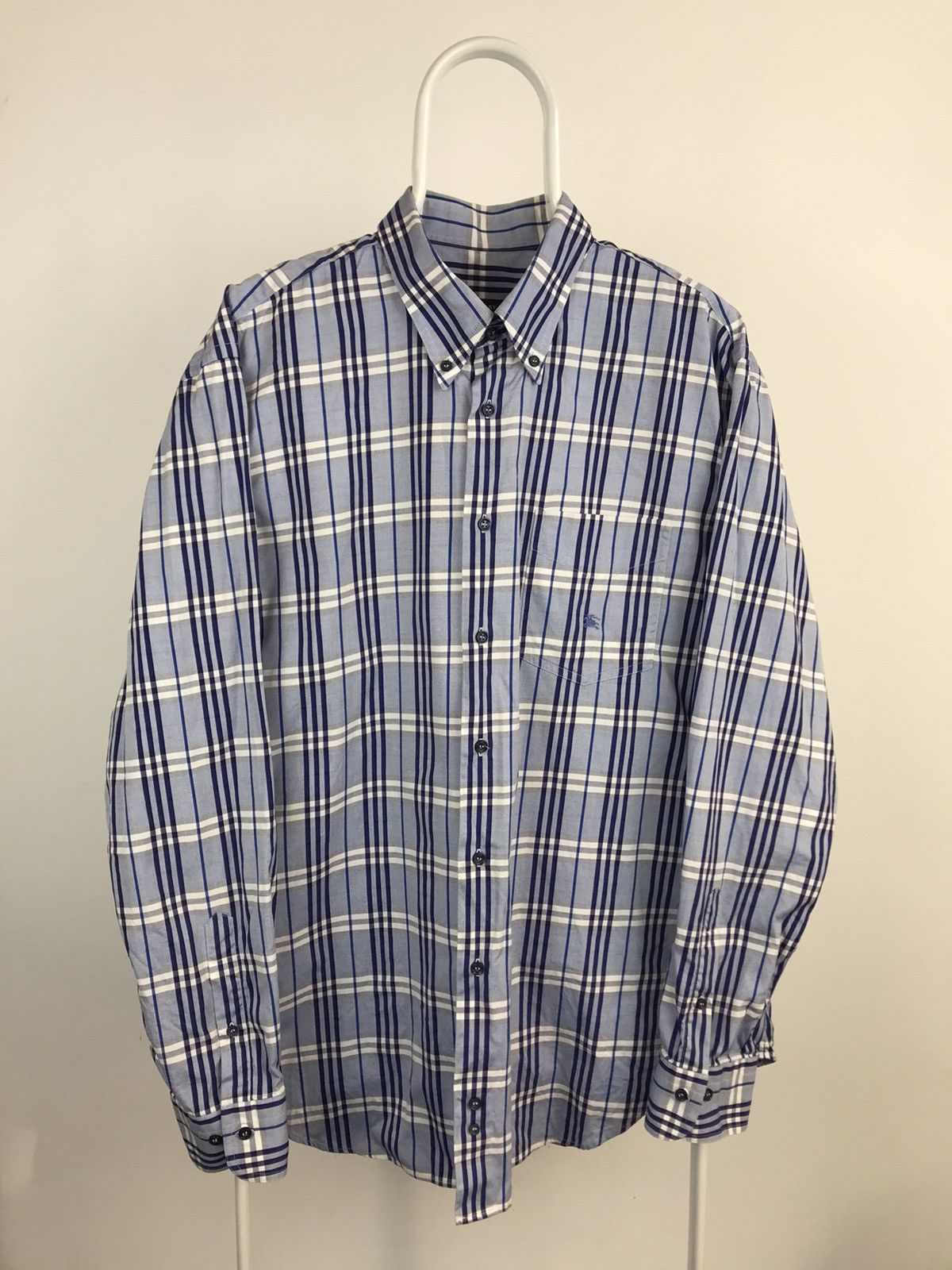 Burberry × Vintage Vintage Burberry Nova Check Long Sleeve Blue Shirt Size US XL / EU 56 / 4 - 1 Thumbnail
