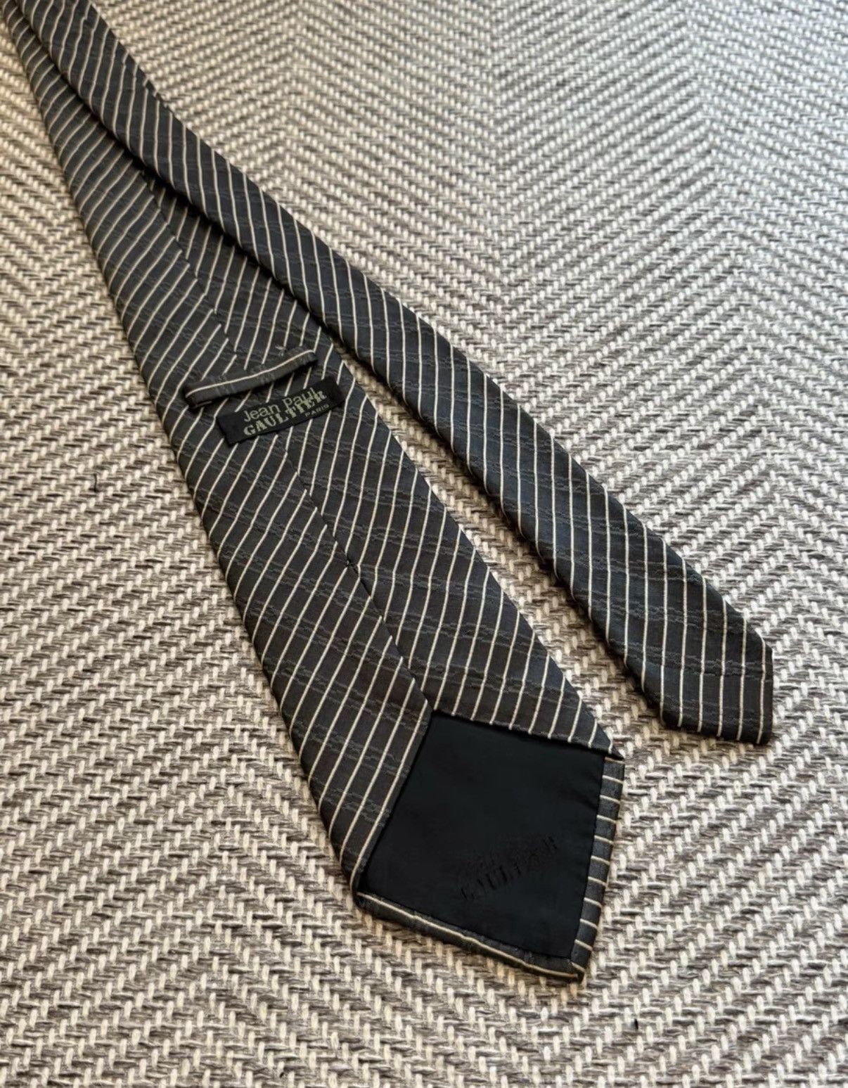 Jean Paul Gaultier Jean Paul Gaultier Black & White Striped Silk Tie K24 Size ONE SIZE - 4 Thumbnail