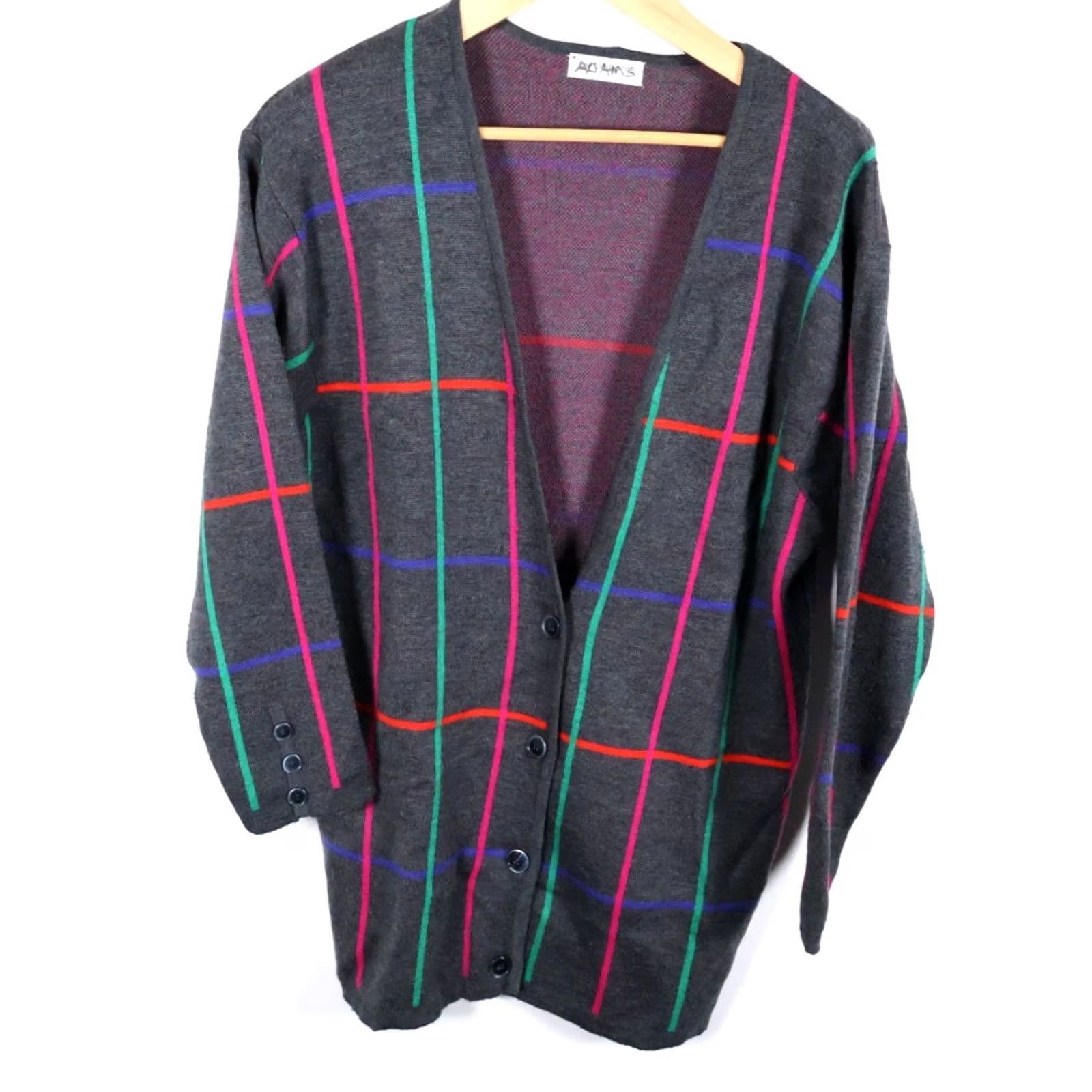 Liz Claiborne VINTAGE Liz Claiborne Cardigan Sweater Wool Gray Check Long Sleeve V-Neck Large Women’s Boys? Size L / US 10 / IT 46 - 2 Thumbnail