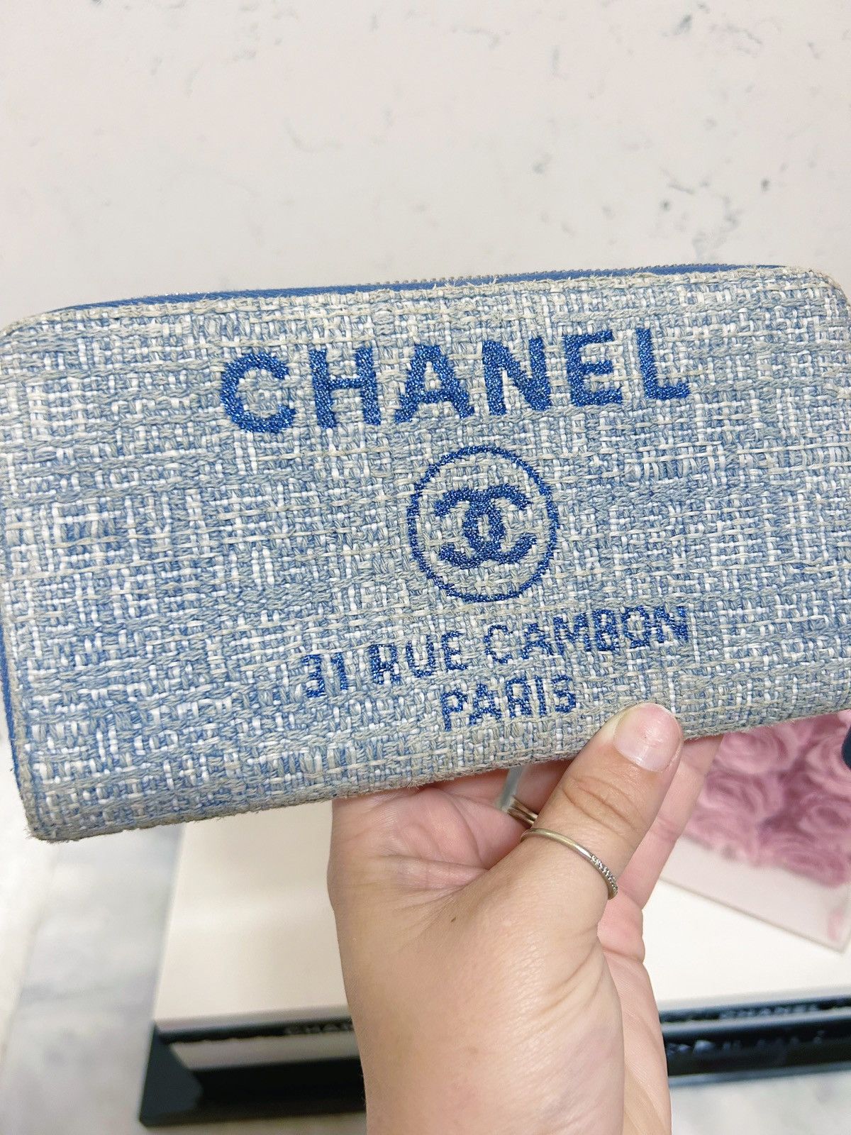 Chanel Authentic Chanel Light Blue Deauville Tweed Wallet / Clutch Size ONE SIZE - 9 Thumbnail