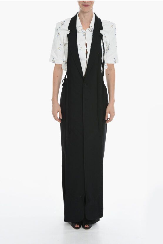 image of Ann Demeulemeester Back Opened Long Vest Hilda With Lace-Up Closure in Black, Women's (Size Medium)