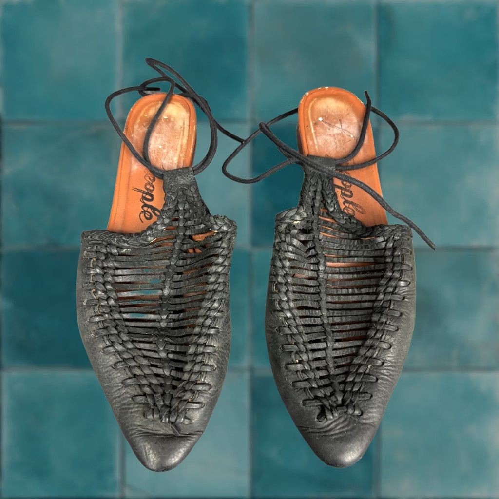 Free People VINTAGE Free People Dana Woven Flat Mule Women's EU 36 Black and Brown Strap Shoes Size US 5 / IT 35 - 1 Thumbnail