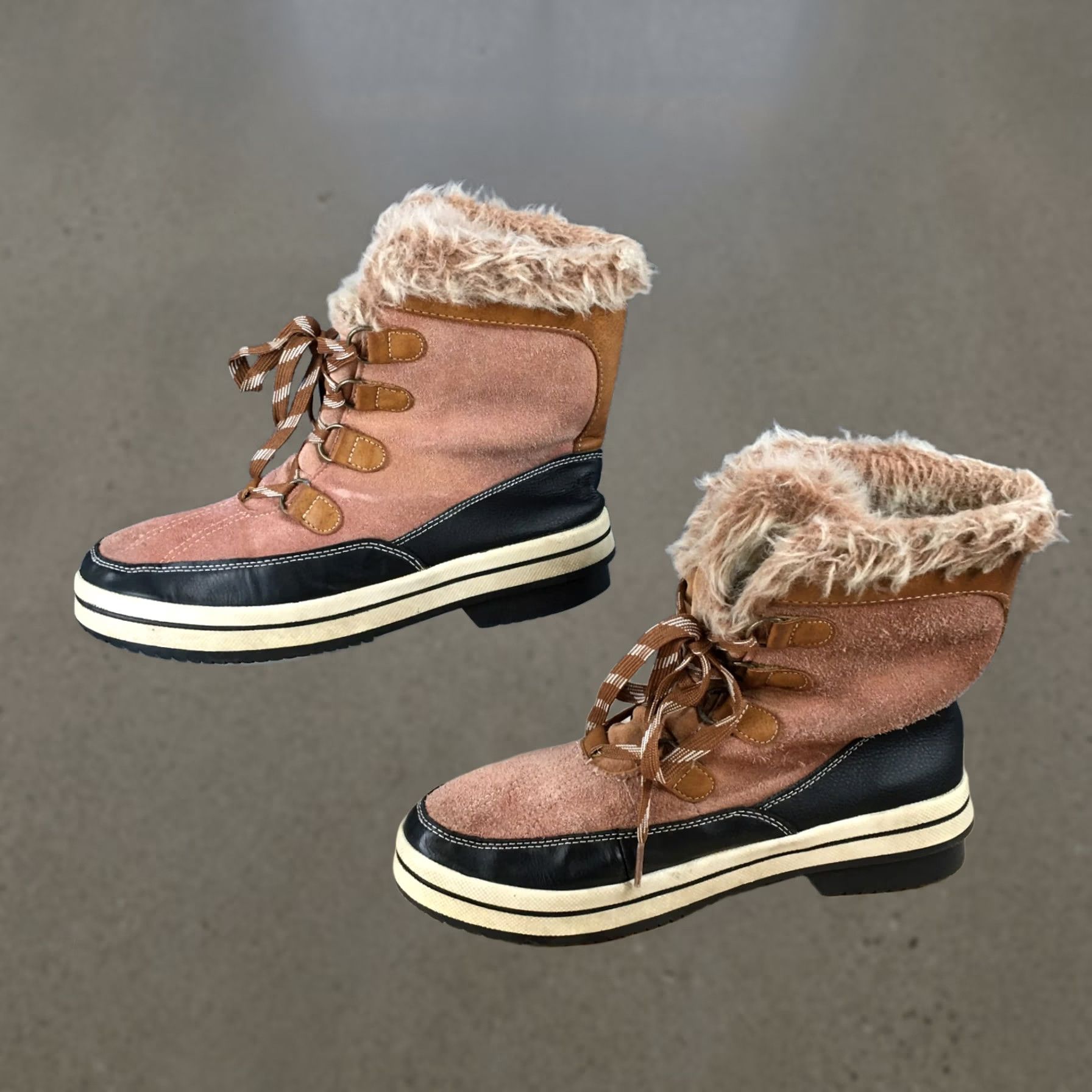 Vintage Universal Thread Boots Womens 9M Winter Snow Leather Lace Up Comfort Brown Blue Slip On? Size US 9 / IT 39 - 1 Thumbnail