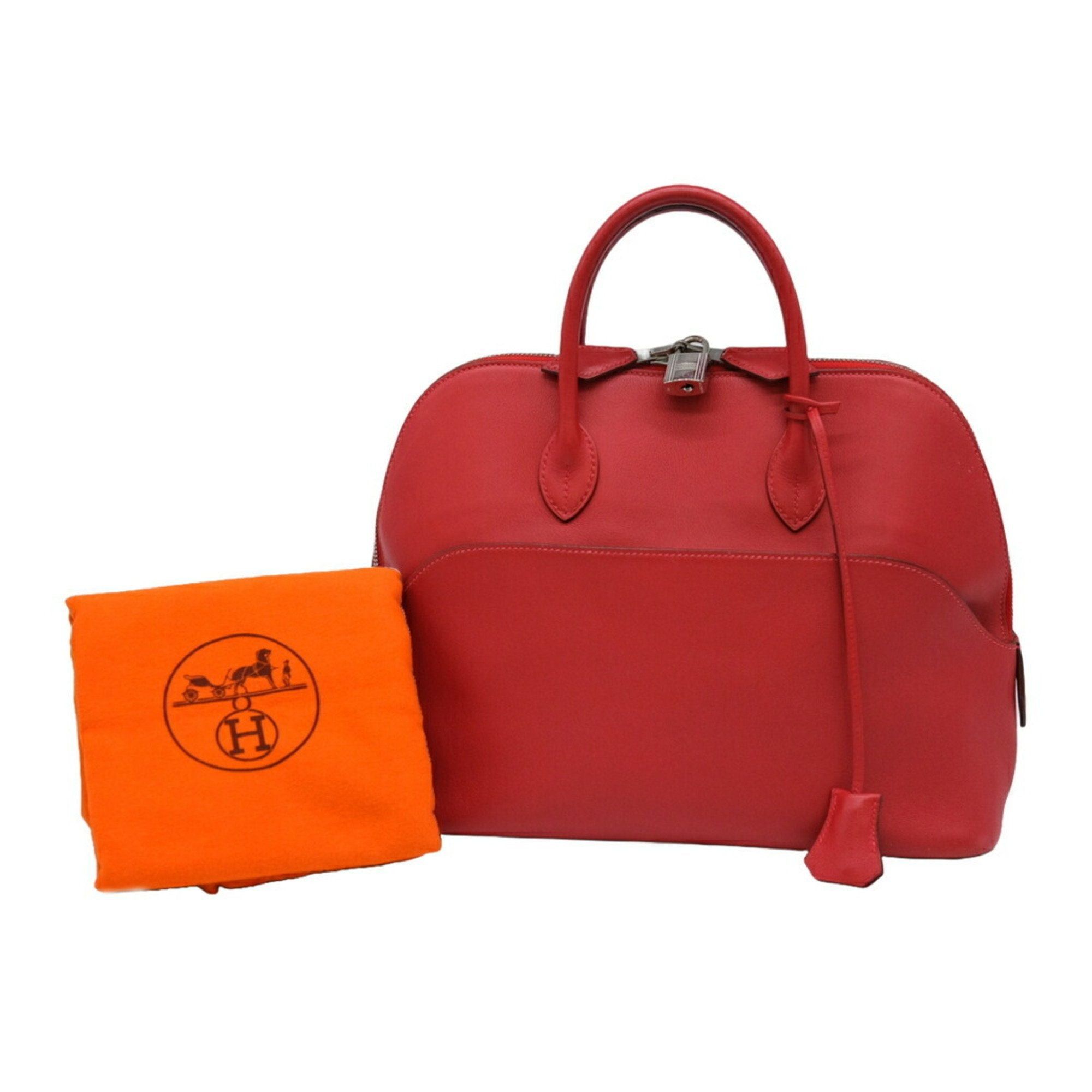 image of Hermes Bolide 1923 30 Handbag In Swift Leather, Vermilion, Red, Women's