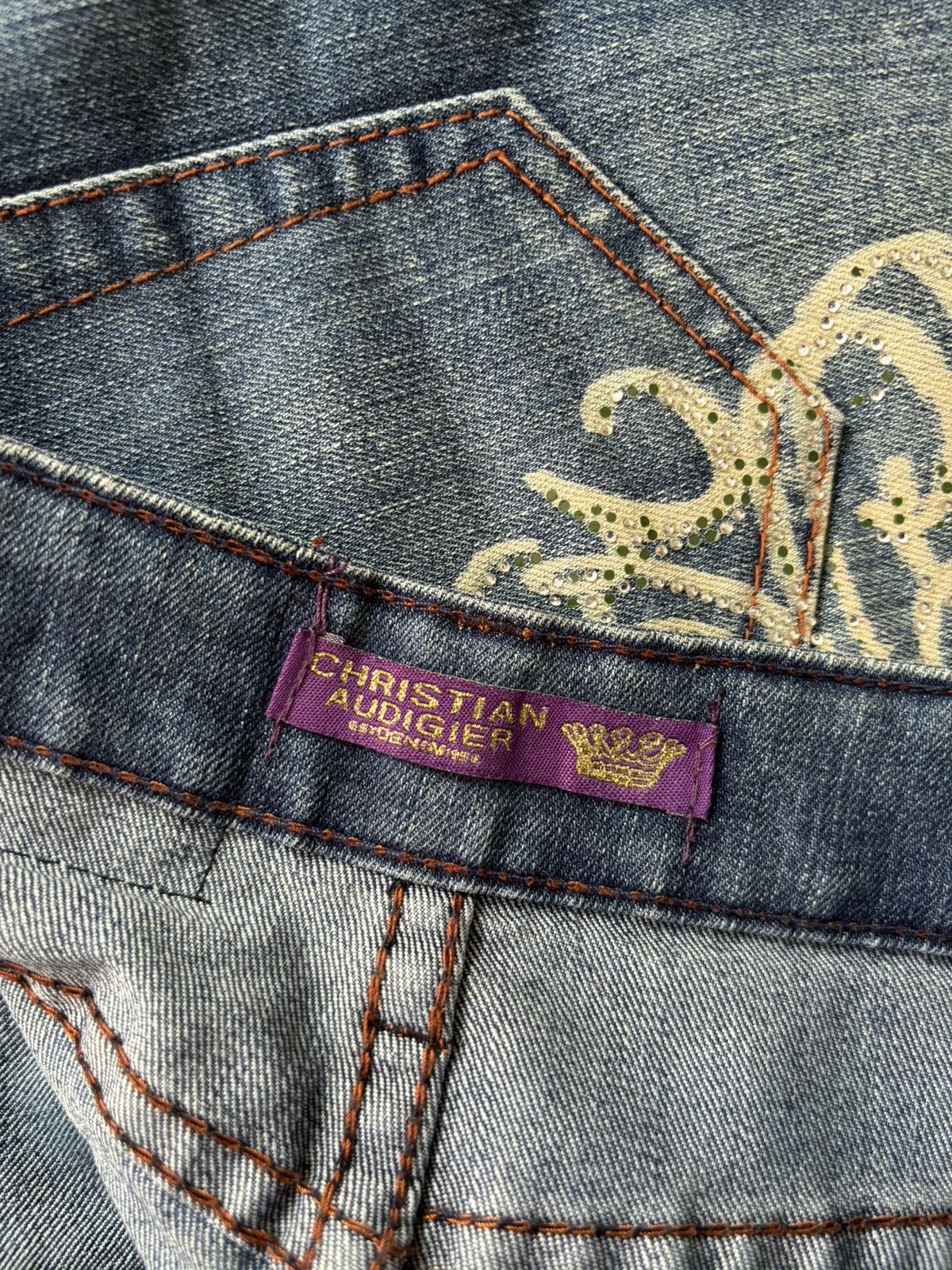 Christian Audigier × Designer × Vintage RARE CHRISTIAN AUDIGIER VINTAGE DENIM PRINTED MINI SKIRT 00s Size 30" / US 8 / IT 44 - 11 Thumbnail