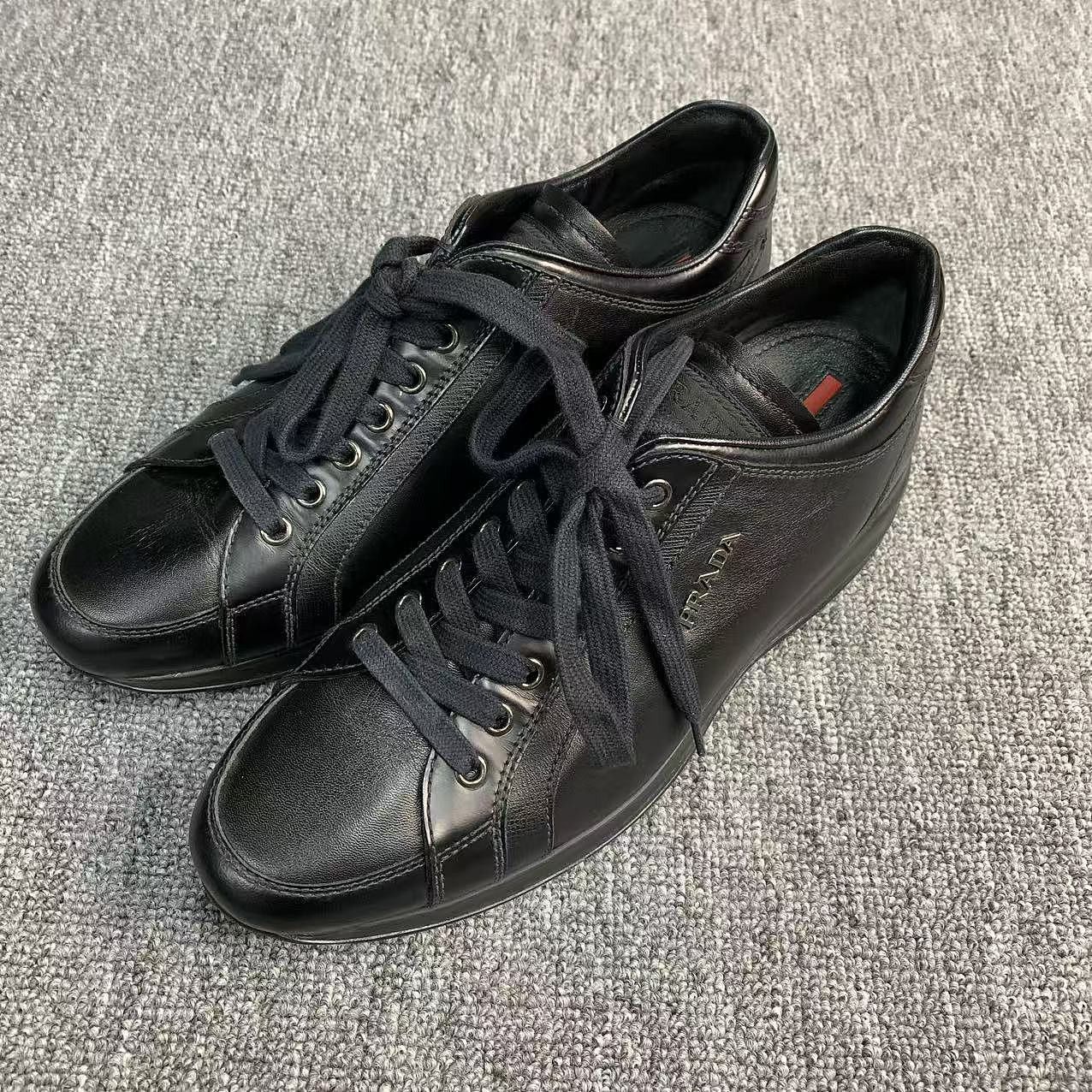 Prada Prada Black Leather Low-Top Sneakers Size 37 Size US 7 / IT 37 - 1 Thumbnail
