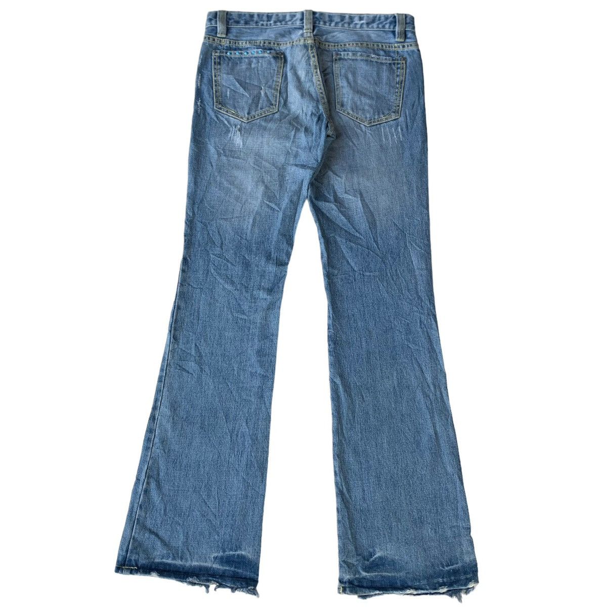 Japanese Brand × Vintage 2000s Japanese Brand FR Studded Gem Distressed Flared Jeans Size US 30 / EU 46 - 5 Thumbnail
