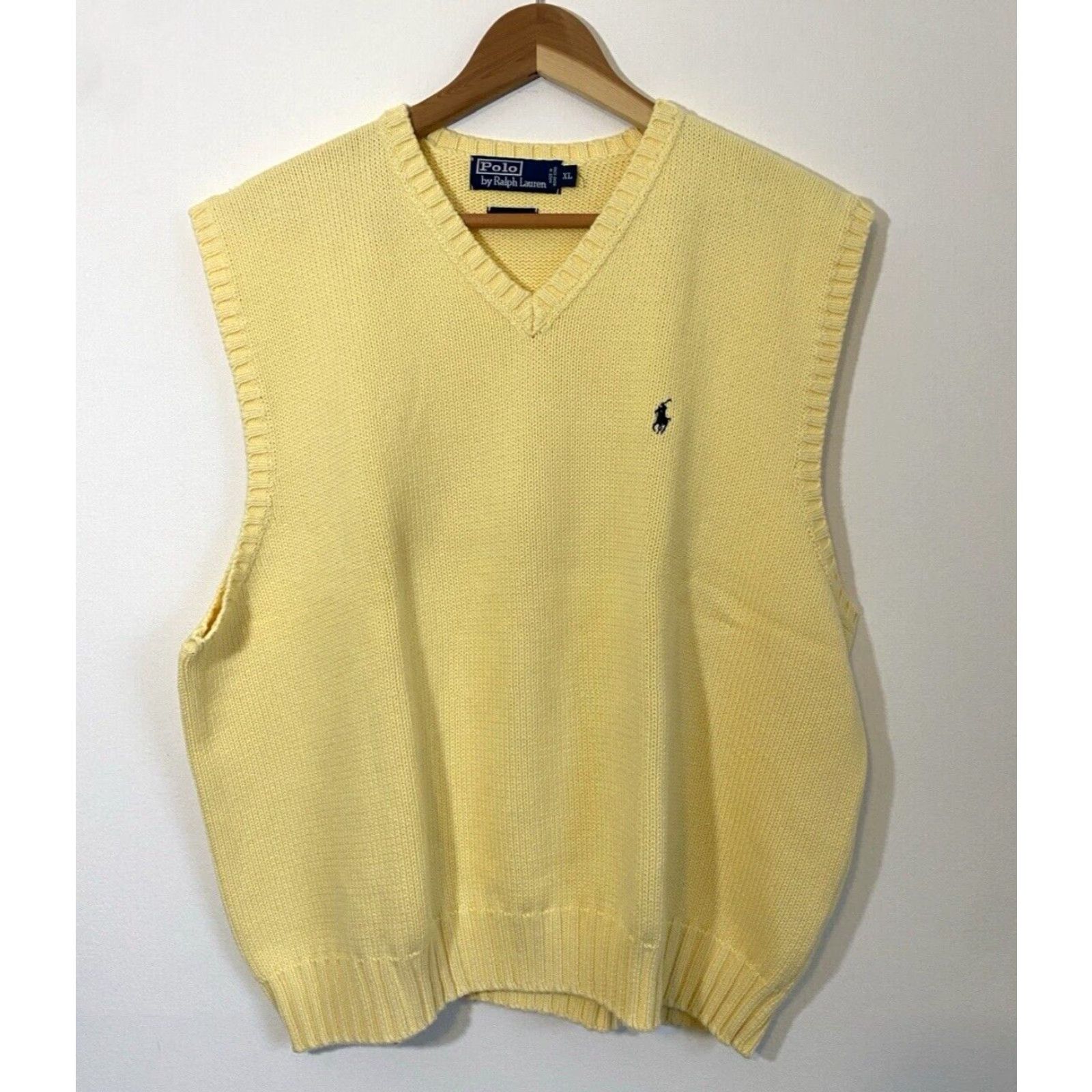 Ralph Lauren VINTAGE Ralph Lauren Men's Polo Knit Vest Shirt XL Yellow 90s Pastel Yellow Mens 90s Vintage Polo Ralph Lauren Knit Sweater Vest Size US XL / EU 56 / 4 - 2 Thumbnail