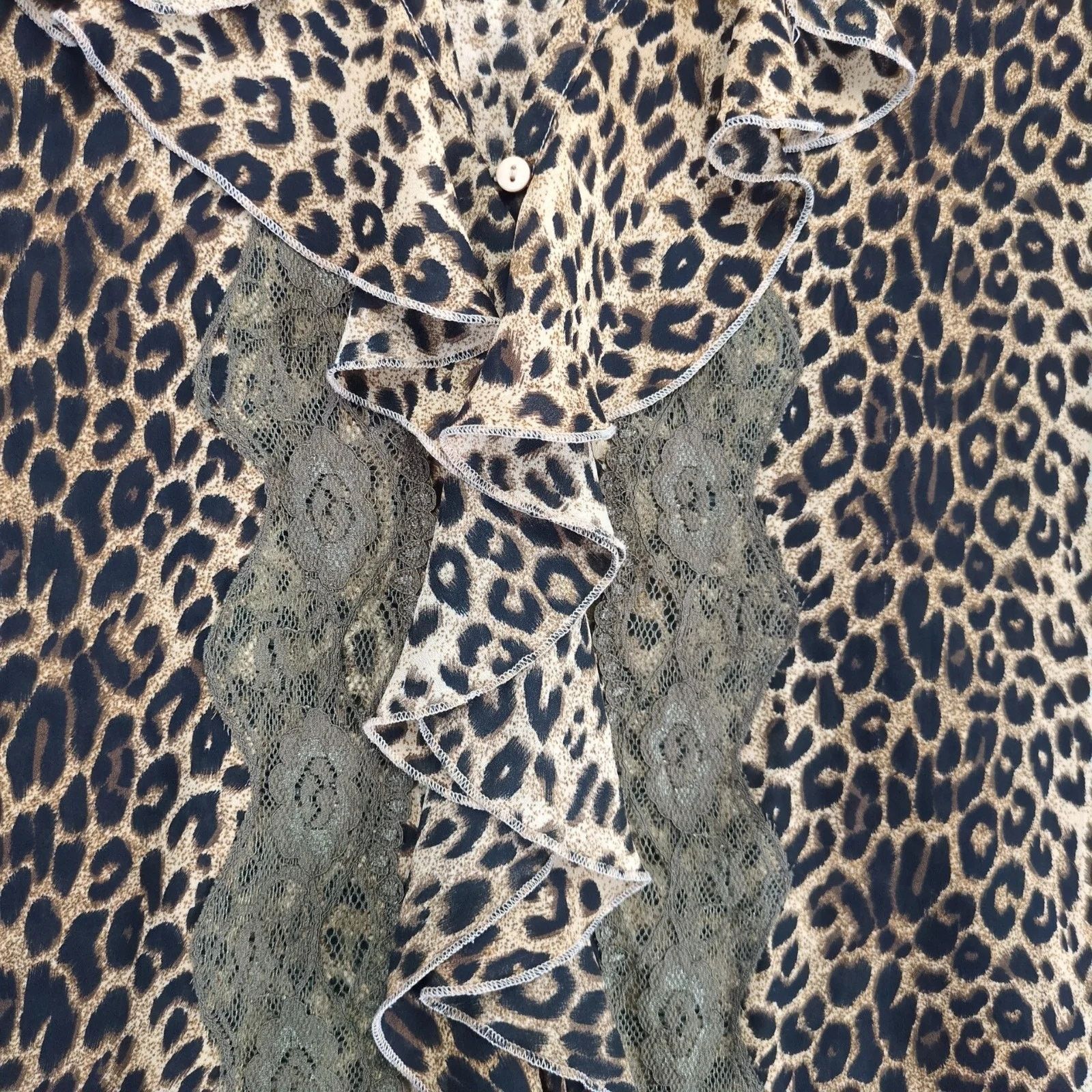Other Signature Robbie Bee Leopard Print & Lace Chiffon Blouse Top Size XXL / US 16-18 / IT 52-54 - 9 Thumbnail