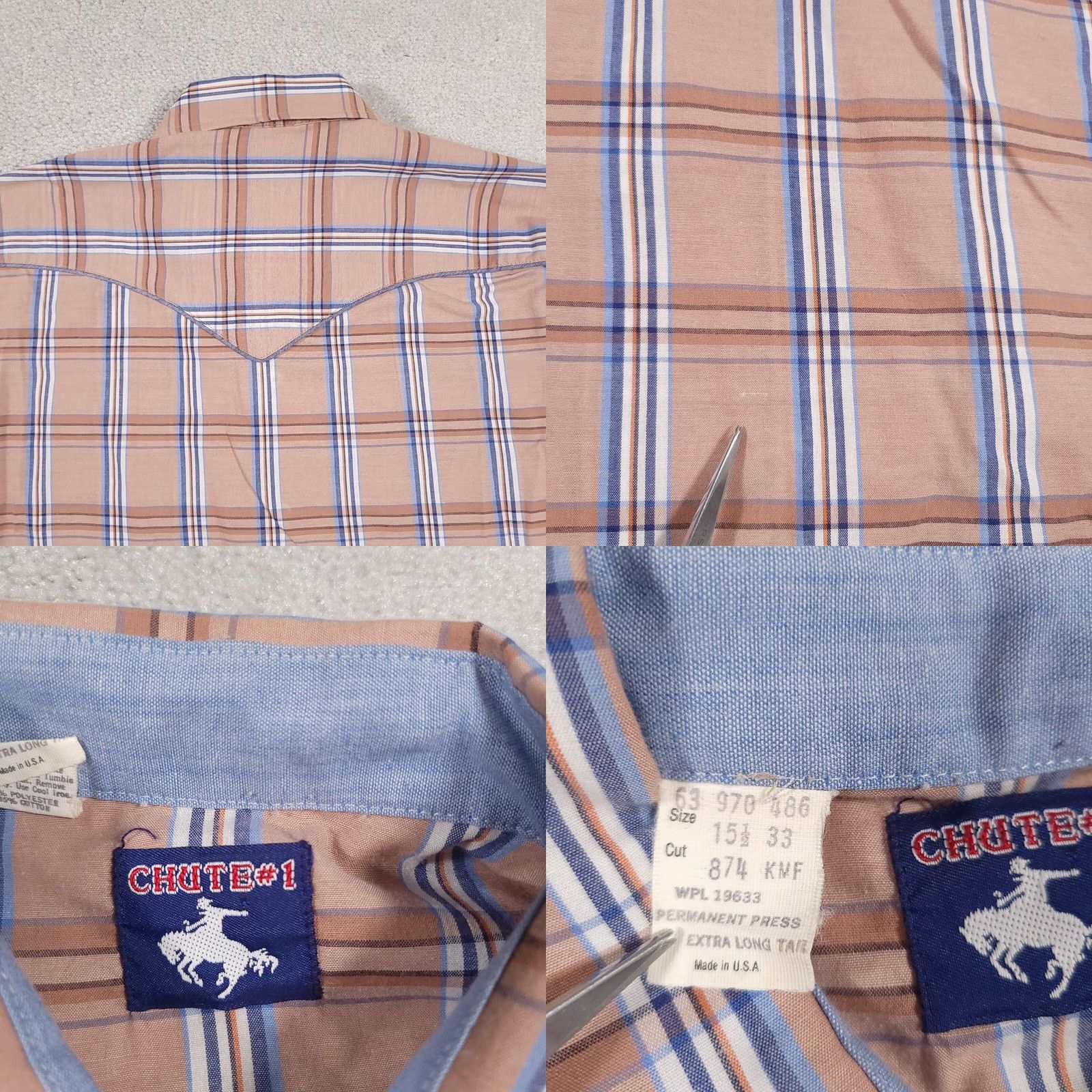 Vintage VINTAGE Chute #1 Shirt Brown Check Pearl Snap Cowboy Rodeo Western Mens 15.5 33 Size US L / EU 52-54 / 3 - 9 Thumbnail