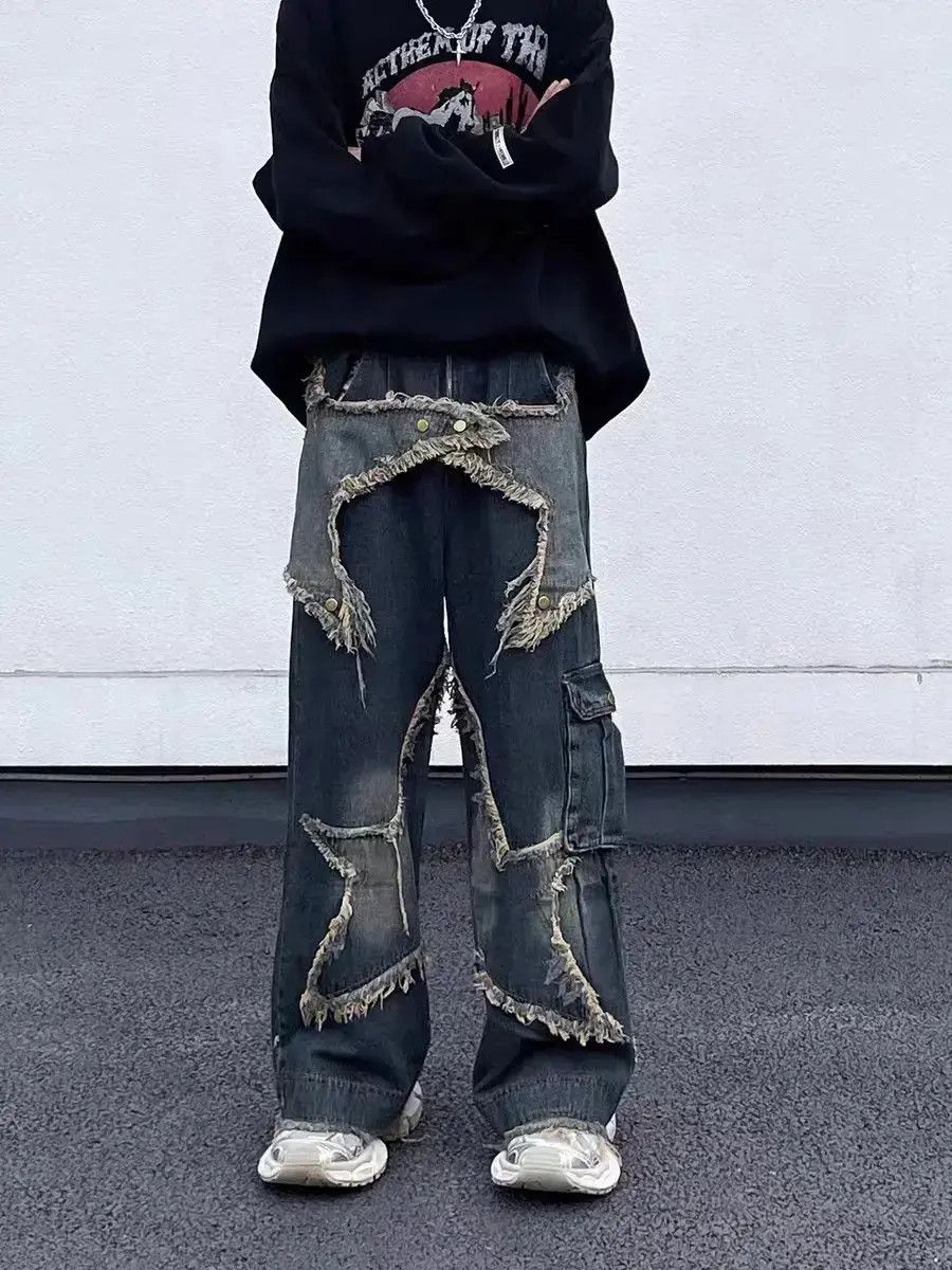 Japanese Brand Retro washed distressed star work jeans Size US 32 / EU 48 - 6 Thumbnail