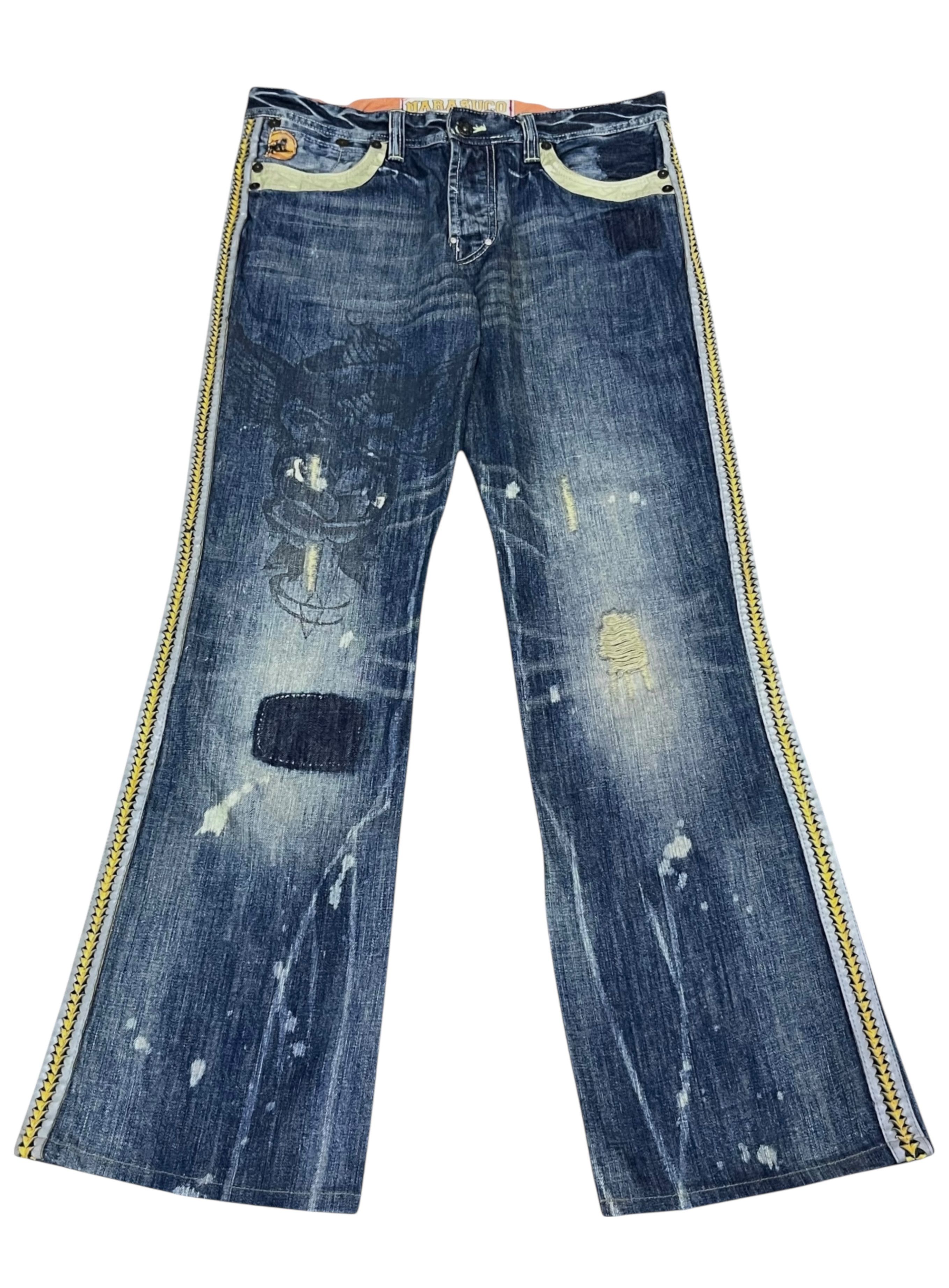 Parasuco PUNK FLARE🔥PARASUCO DENIM LEGEND Distressed Tribal Jeans💥 Size US 33 - 2 Thumbnail