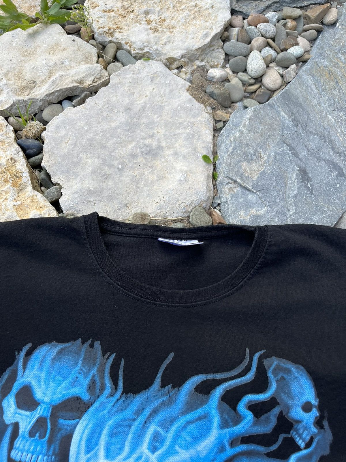 Vintage Vintage skulls flame fire liquid blue y2k tee t-shirt retro Size US XL / EU 56 / 4 - 10 Thumbnail
