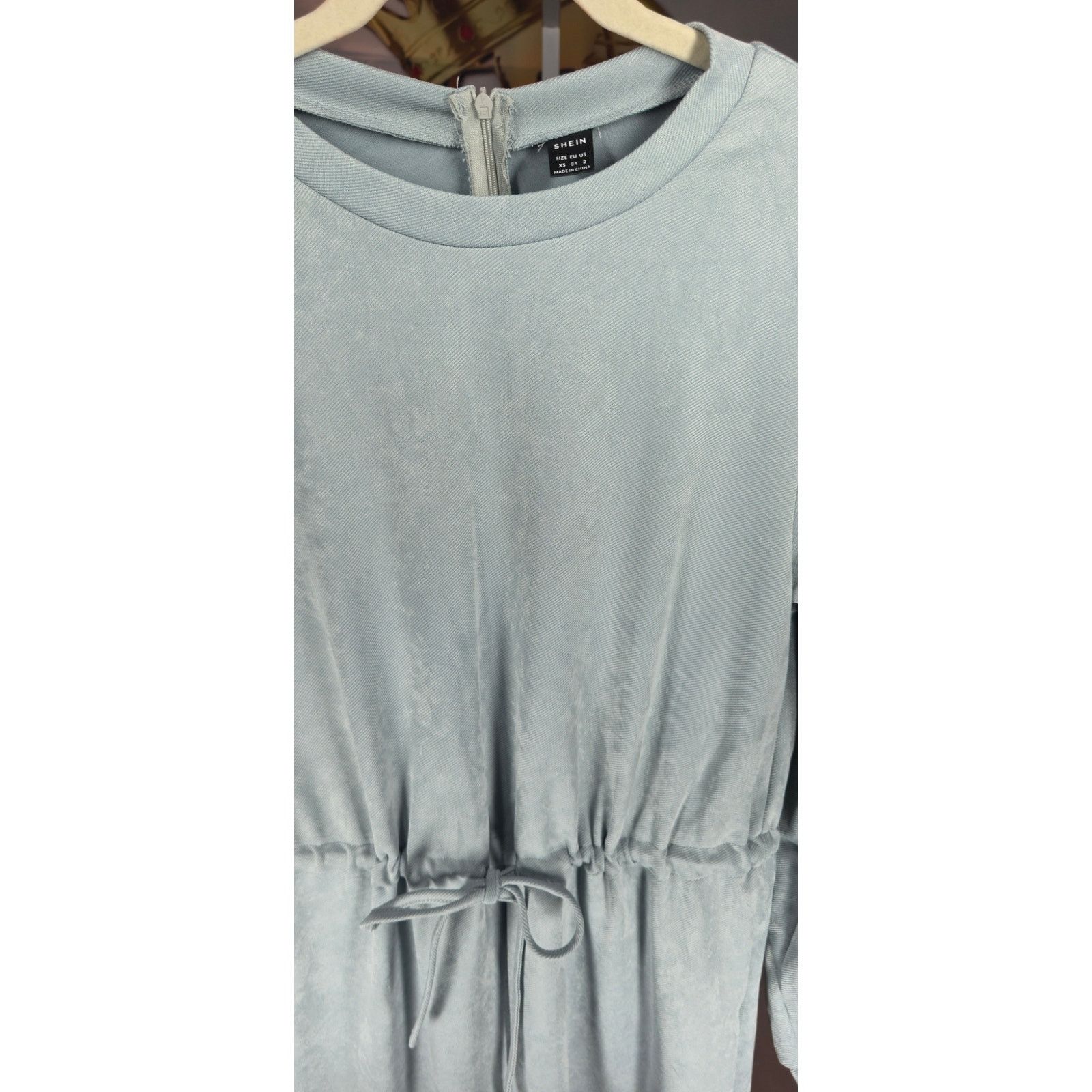 Shein SHEIN Blue Denim Romper Drawstring Waist Long Sleeve XS Size 26" / US 2 / IT 38 - 4 Thumbnail